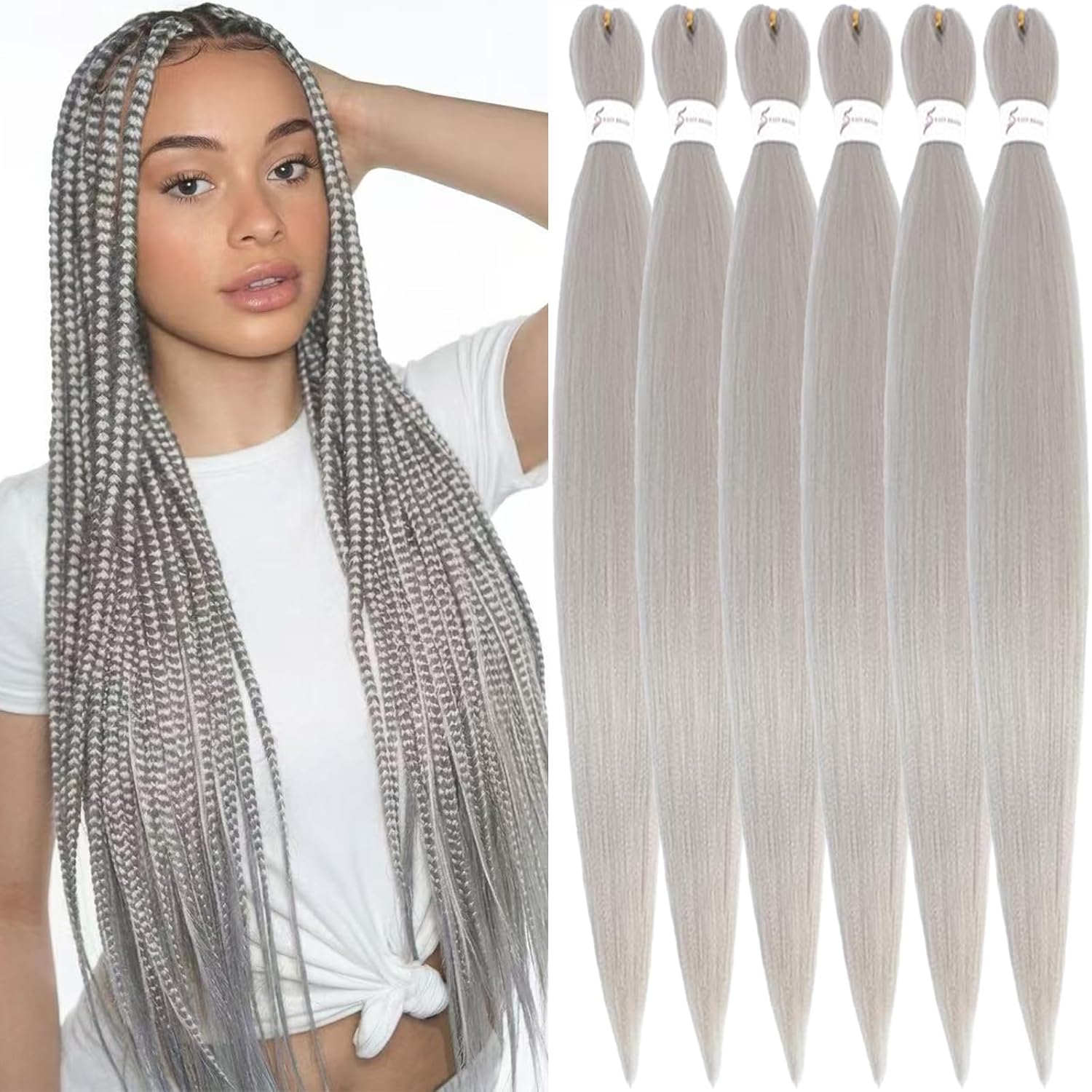 Rajout Cheveux Tressés Pré-étirés Noir Naturelles Black 30 Pouces Long Kanekalon Easy Braids Meches Cheveux pour Tresses Africaine 6 Paquets Knotless Yaki Nattes Extensions de Cheveux(1B#)