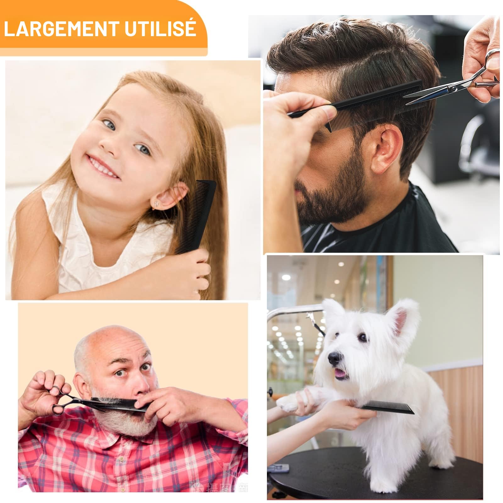 Sularpek 3 PCS Peigne à Queue Antistatique en Fibre de Carbone, Coiffant, de Séparation, à Queue de Rat pour Cheveux de Salon - Femmes et Hommes