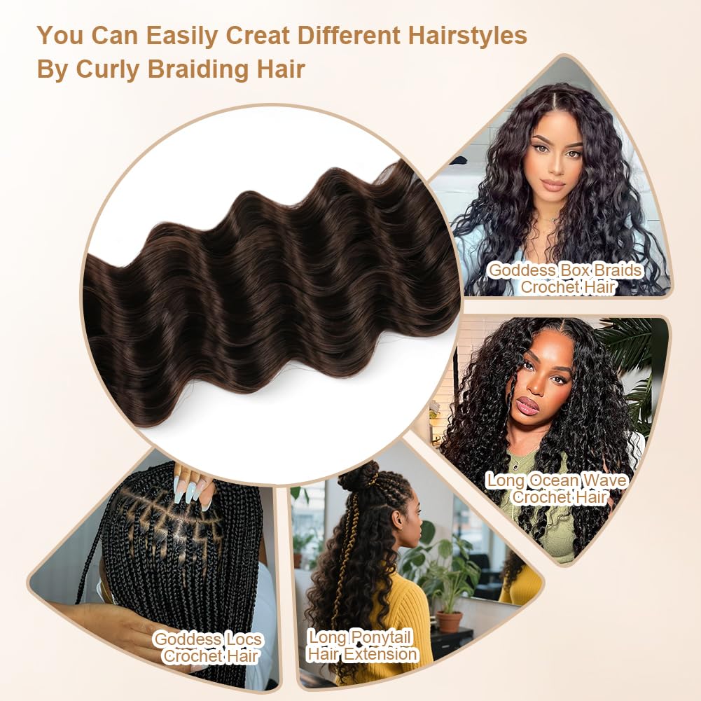 Aomig Cheveux Crochetés Tresses de Bohème, 2PACK/65CM Paquets de Bulk Cheveux Tressés Deep Wave Deep Twist, Meches pour Tresses Africaine, Braids Tissage Synthétique Bresilien (65cm,Noir)