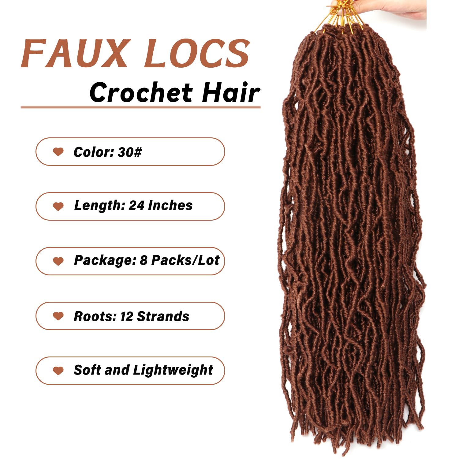 8 Packs Faux Locks Crochet Braids Meches Soft Locs Meches Pour Tresses Africaine Faux Locs Crochet Hair Meches Bouclees Pour Tresses (#1B, 60.9 CM(Lot de 8))