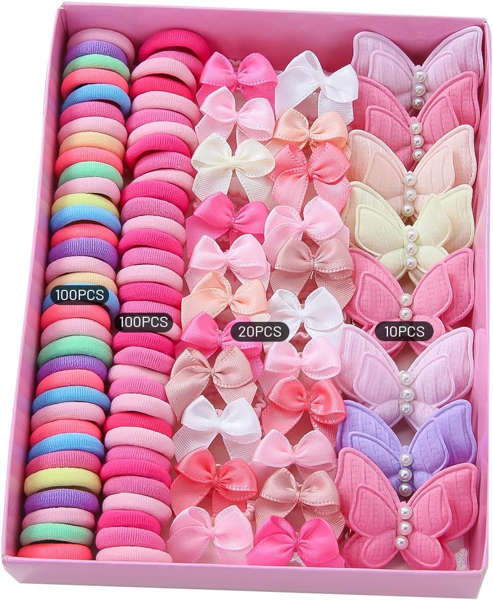 Ensemble d'accessoires pour cheveux pour filles, 230 pièces, barrettes à cheveux papillon et élastiques Rose et multicolore