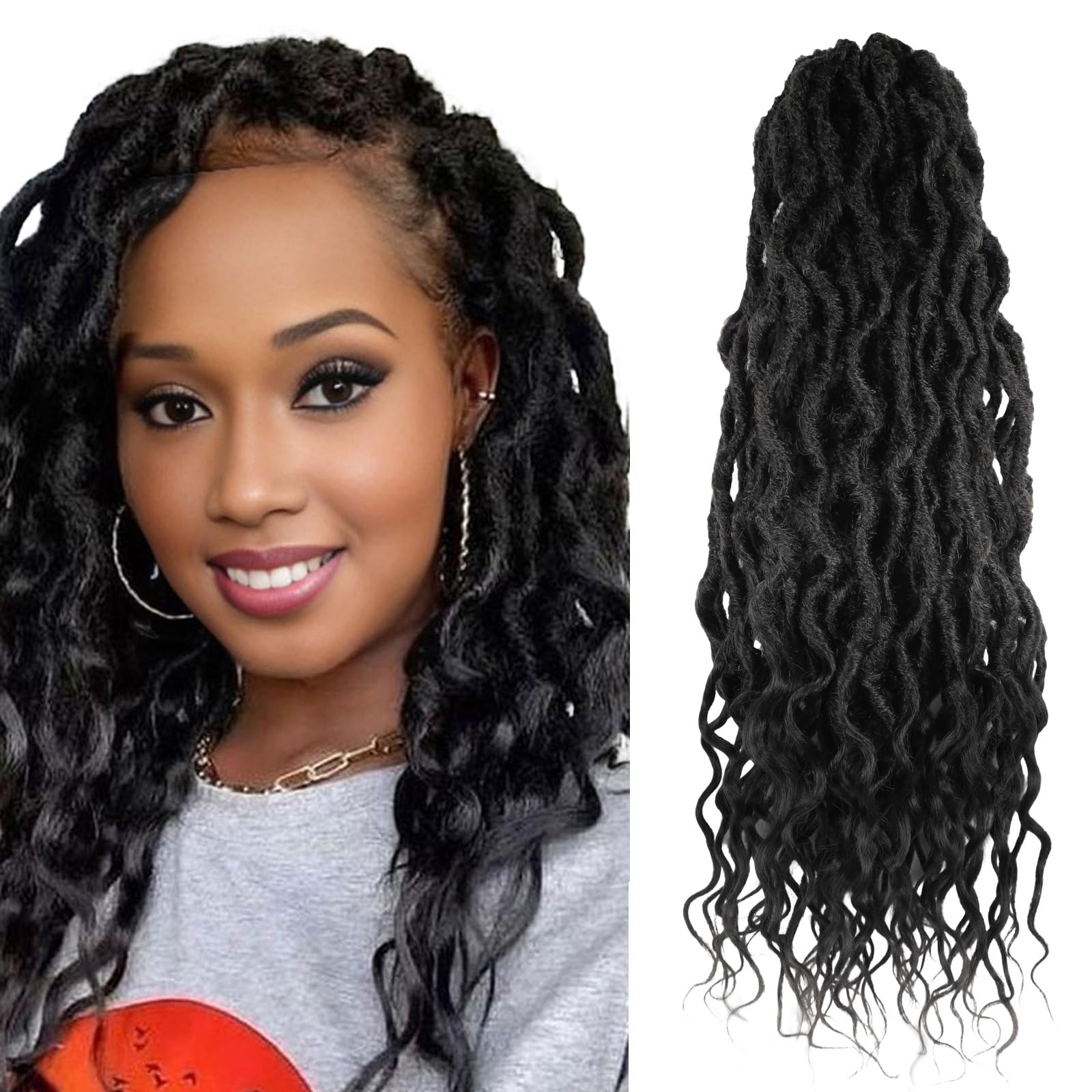 Faux Locs Crochet Hair 24Inch 7 Packs Pre-Looped Ombre Soft Locs With Curly Ends Dreadlock Goddess Loc Crochet Hair for Women（24Inch，OT1B/30/27#）