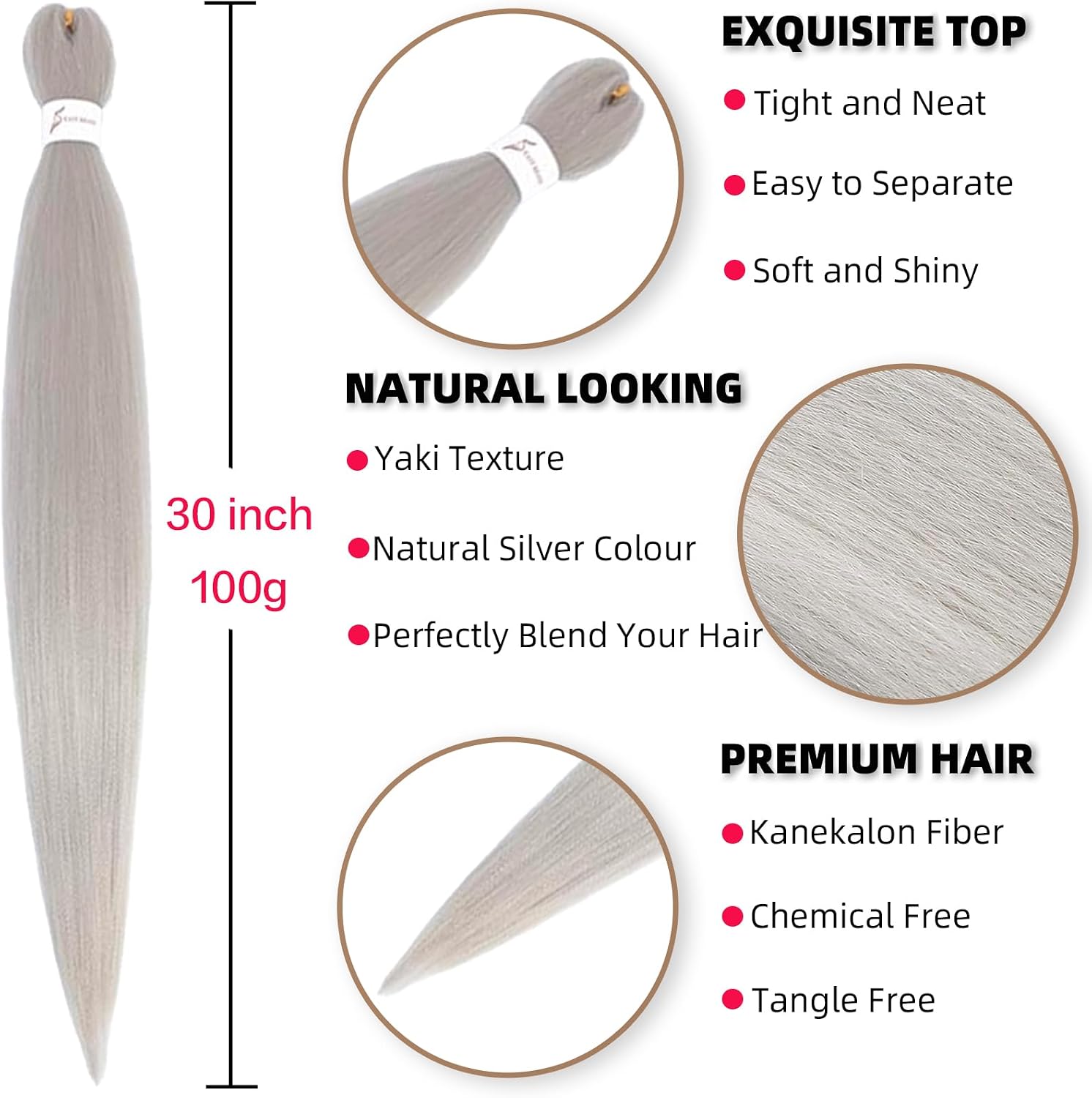 Rajout Cheveux Tressés Pré-étirés Noir Naturelles Black 30 Pouces Long Kanekalon Easy Braids Meches Cheveux pour Tresses Africaine 6 Paquets Knotless Yaki Nattes Extensions de Cheveux(1B#)