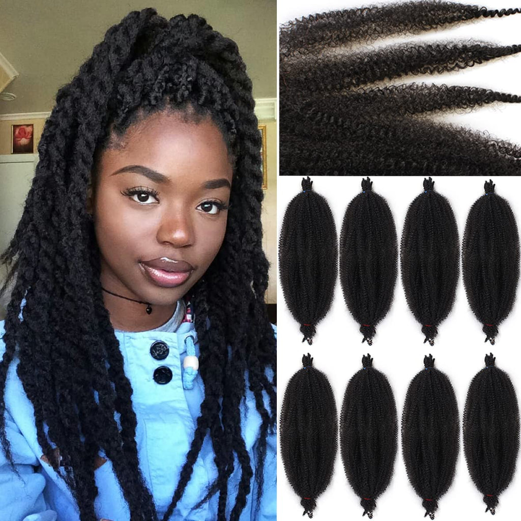 Leeven 16 Pouces Pre Separated Springy Twist Hair 8 Packs Pre-Fluffed Popping Crochet for Distressed Locs Afro Kinky Curly Marley Braiding Hair Extensions /1B#