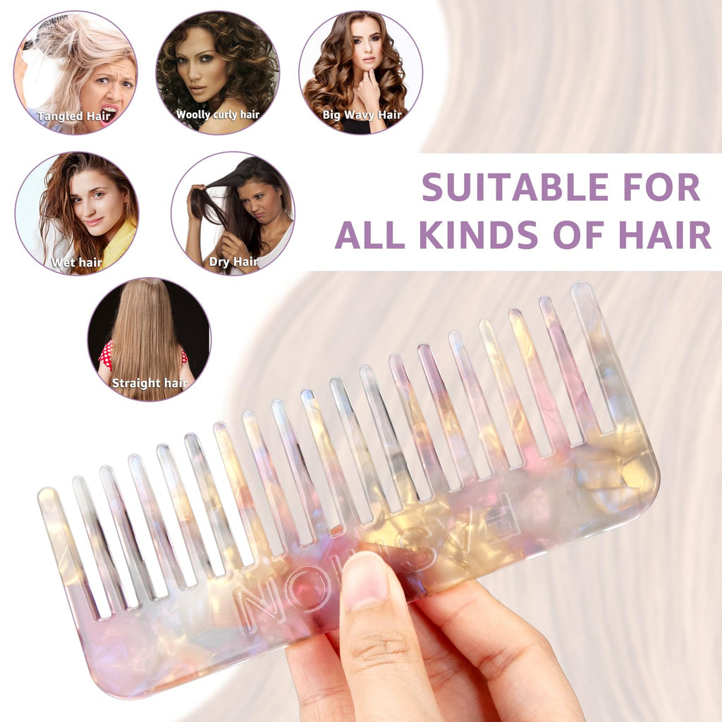 Peigne Démêloir Grosse Dent Large Brosse Cheveux Bouclés Résistant à la Chaleur Peignes Antistatiques en Fibre pour Cheveux Longs Mouillés ou Bouclés pour Femmes Enfants Barbier (Marron/Blanc)