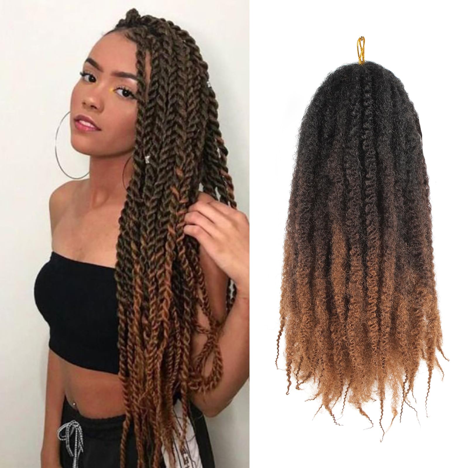 Enbeautiful Marley Twist Hair 24 Inch 8packs Marley Twists Braiding Hair Long Cuban Twist Hair Pre Fluffed Afro Kinky Curly Twists Crochet Hair Synthetic Marley Braids Extensions,27#