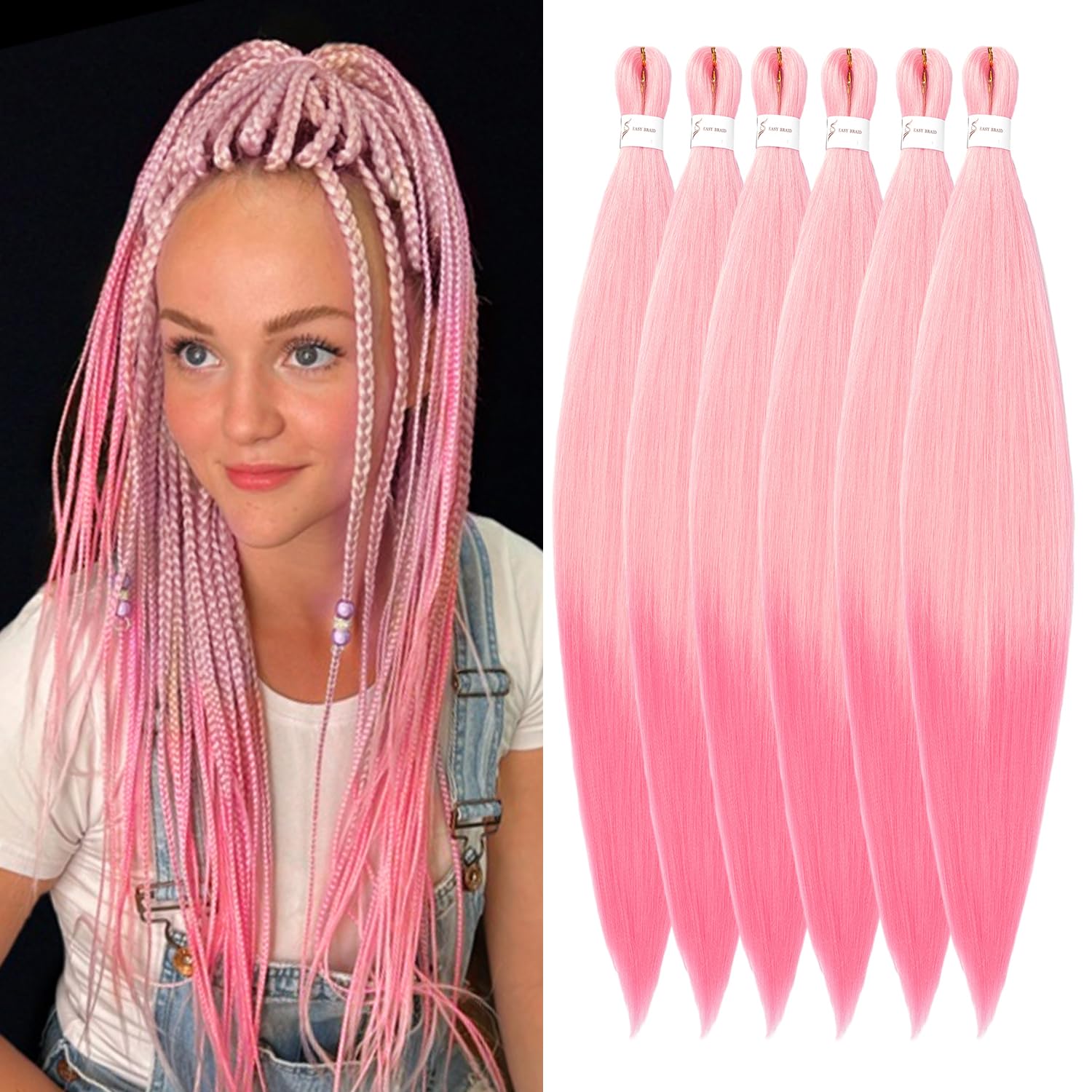 YDDM Meches Pour Tresses Africaine Rose et blanc Rajout Cheveux Tresses Texture Yaki Easy Install pour Debutants 20 Pouces 3 Paquets Cheveux Legers Naturels pour Box Braids Twist Crochet Styles