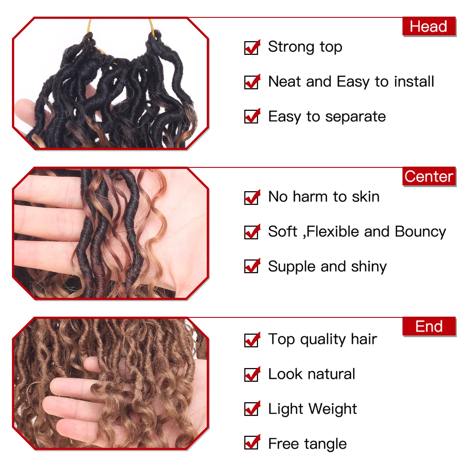 Xtrend 6Packs 18 pouces Twist Perruques Crochet Tresses Faux Locs bouclés se termine Dreadlocks Tresses Synthétiques Extensions de Cheveux Haute Température pour Femmes Noires 20 Strands/pack TBUG