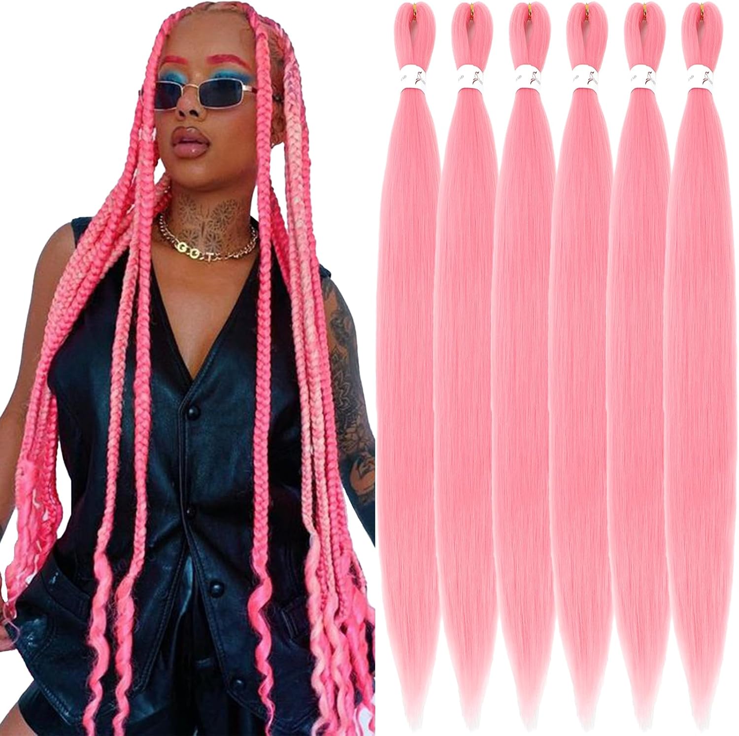 Rajout Cheveux Tressés Pré-étirés Noir Naturelles Black 30 Pouces Long Kanekalon Easy Braids Meches Cheveux pour Tresses Africaine 6 Paquets Knotless Yaki Nattes Extensions de Cheveux(1B#)