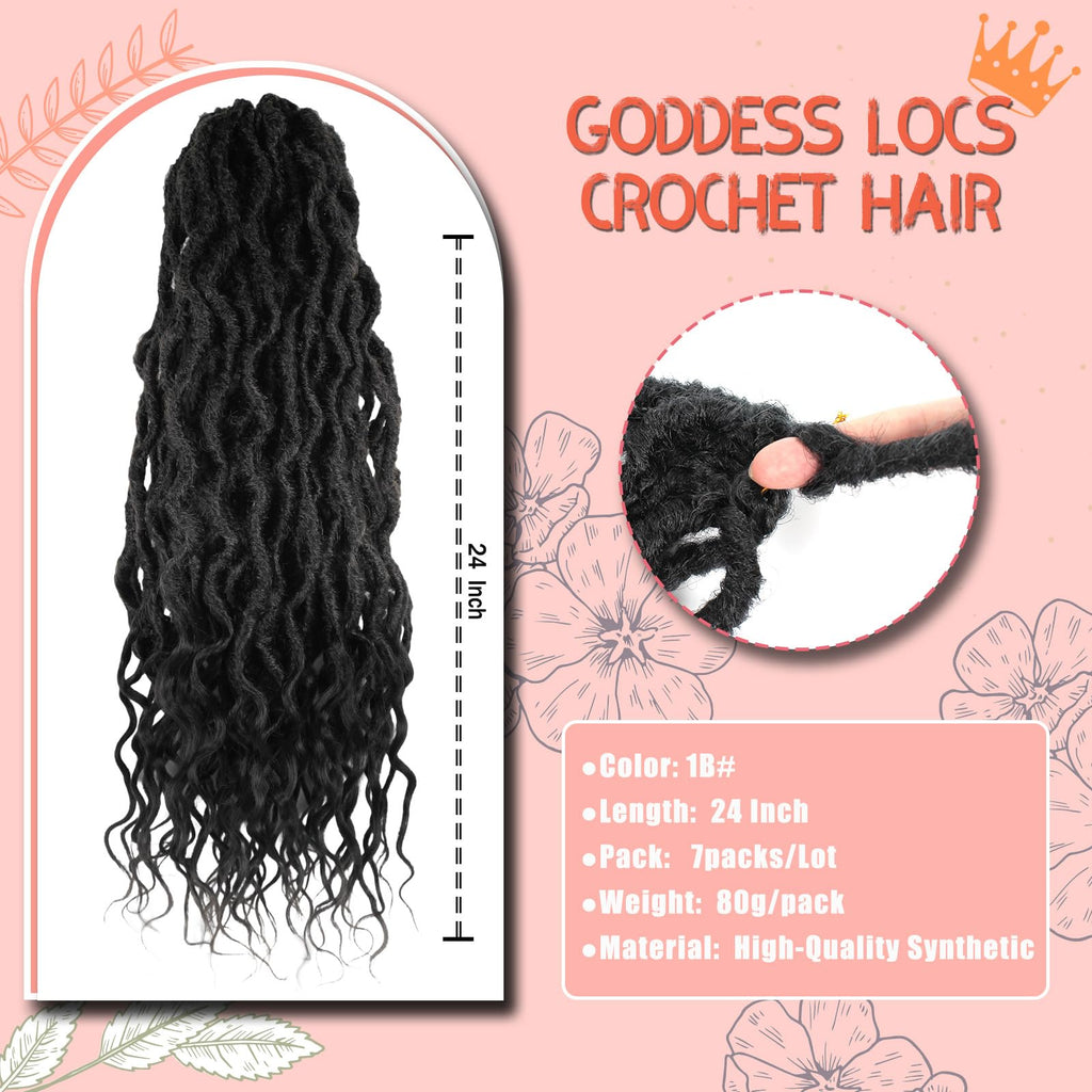 Faux Locs Crochet Hair 24Inch 7 Packs Pre-Looped Ombre Soft Locs With Curly Ends Dreadlock Goddess Loc Crochet Hair for Women（24Inch，OT1B/30/27#）