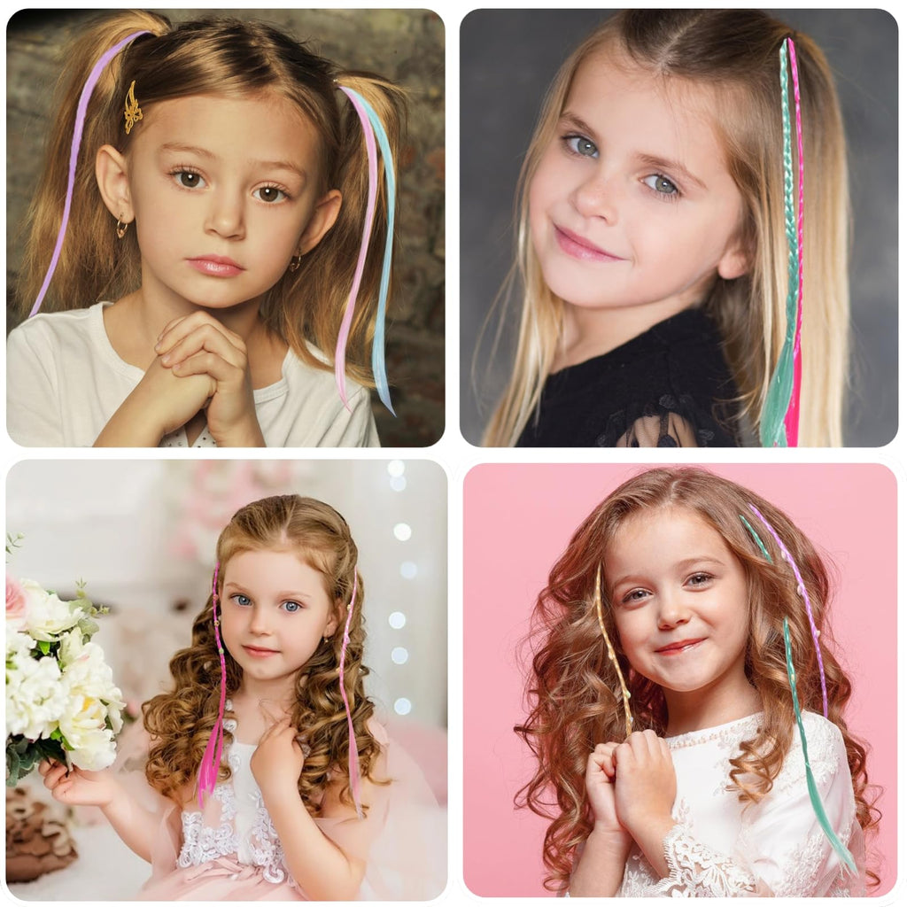 42 Pièces Extensions de Cheveux Couleur avec Clips Cheveux, Kit de Tressage de Cheveux pour Filles et Enfants, Set Accessoires de Coiffure, Rajout Cheveux Tresses pour Fêtes (Série A)
