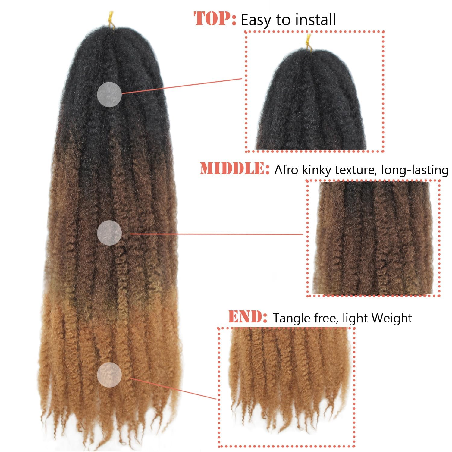 Enbeautiful Marley Twist Hair 24 Inch 8packs Marley Twists Braiding Hair Long Cuban Twist Hair Pre Fluffed Afro Kinky Curly Twists Crochet Hair Synthetic Marley Braids Extensions,27#