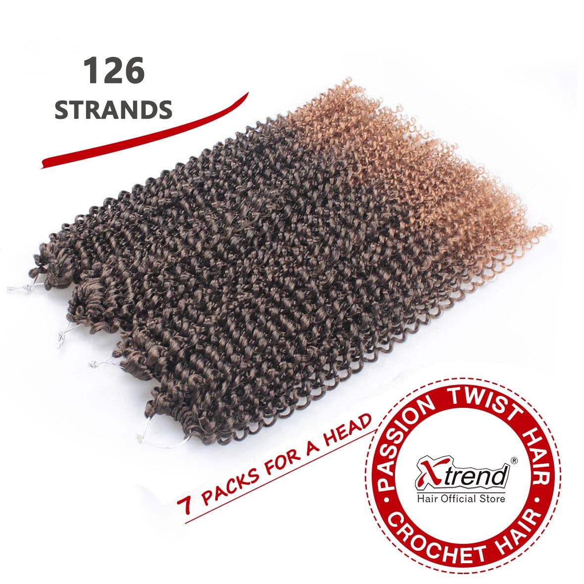 Xtrend Lot de 7 paquets d’extensions de cheveux Passion Twist - 18 mèches par paquet - 30,5 cm - Cheveux tressés au crochet