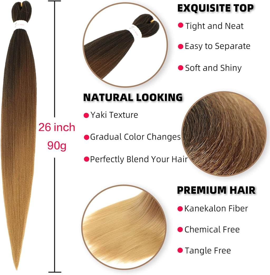 Rajout Cheveux Tressés Pré-étirés Noir Naturelles Black 30 Pouces Long Kanekalon Easy Braids Meches Cheveux pour Tresses Africaine 6 Paquets Knotless Yaki Nattes Extensions de Cheveux(1B#)