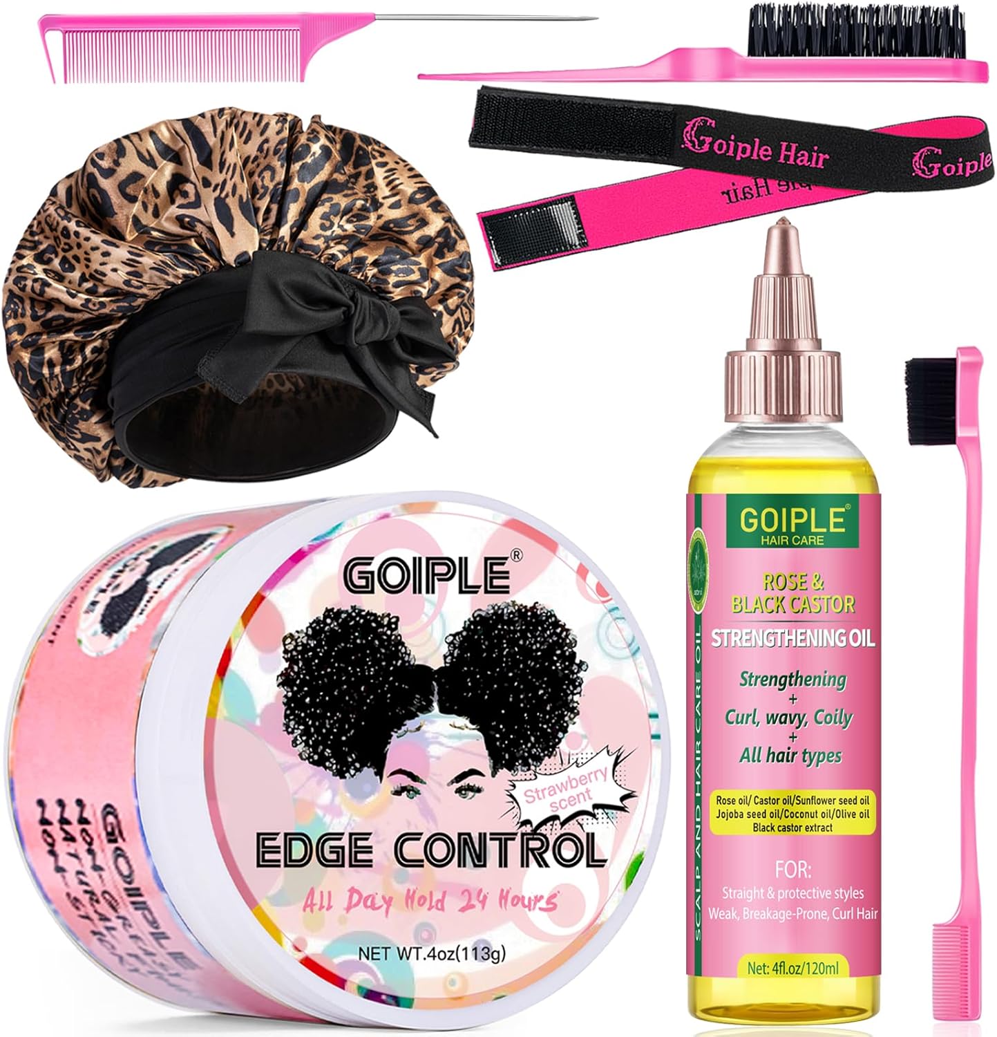 Edge Control Wax for Femmes Forte Tenue -Cire Cheveux Gel pour Cheveux Noirs - Huile Capillaire à la Rose & Ricin pour la Pousse des Cheveux Huile Capillaire Fortifiante Ensemble