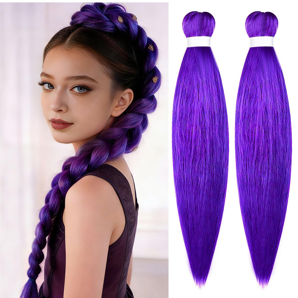 Aomig Rajout Cheveux Tressés Pré-étirés Violet, 4 Paquets 27 Pouces Meches Cheveux Extension Pre Stretched Braiding Hair Tresse Cheveux Synthétique Hair Hot Water Setting Crochet Extensions