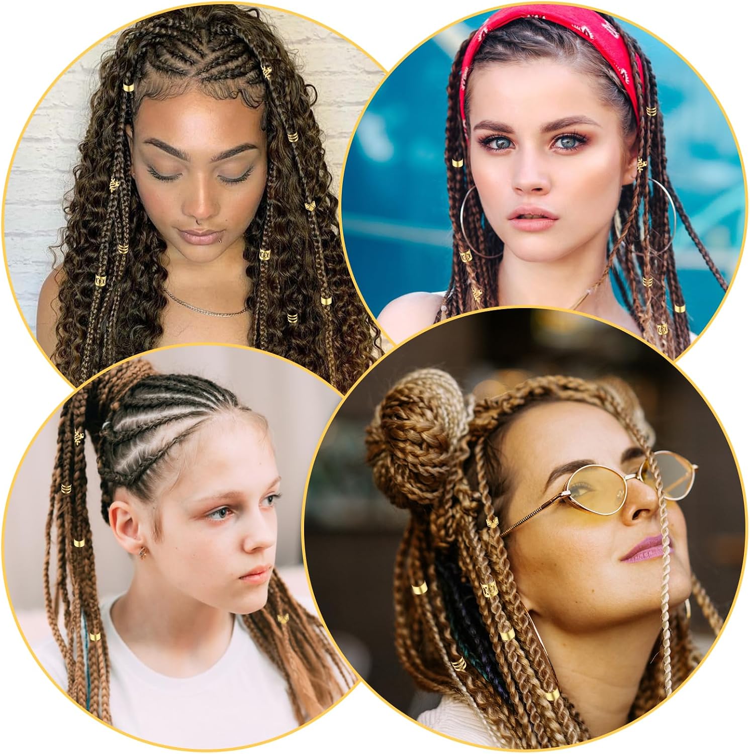 Tyqour Lot de 50 Pièces Bijoux Cheveux Tresse Doré, Bijoux de Cheveux, à Cheveux Dorées Pour Tresses, Accessoires Pour Dreadlocks, Accessoires Pour Dreadlocks, Pour Hommes, Femmes