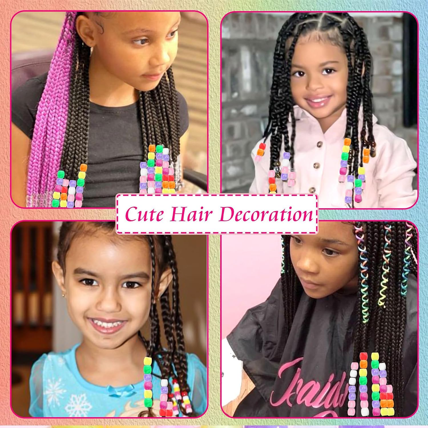 50PCS Perles à Cheveux Transparentes pour Tresses, Grosses Perles en Acrylique, Accessoires pour Dreadlocks, Bijoux pour Cheveux pour Enfants Filles avec Aide à