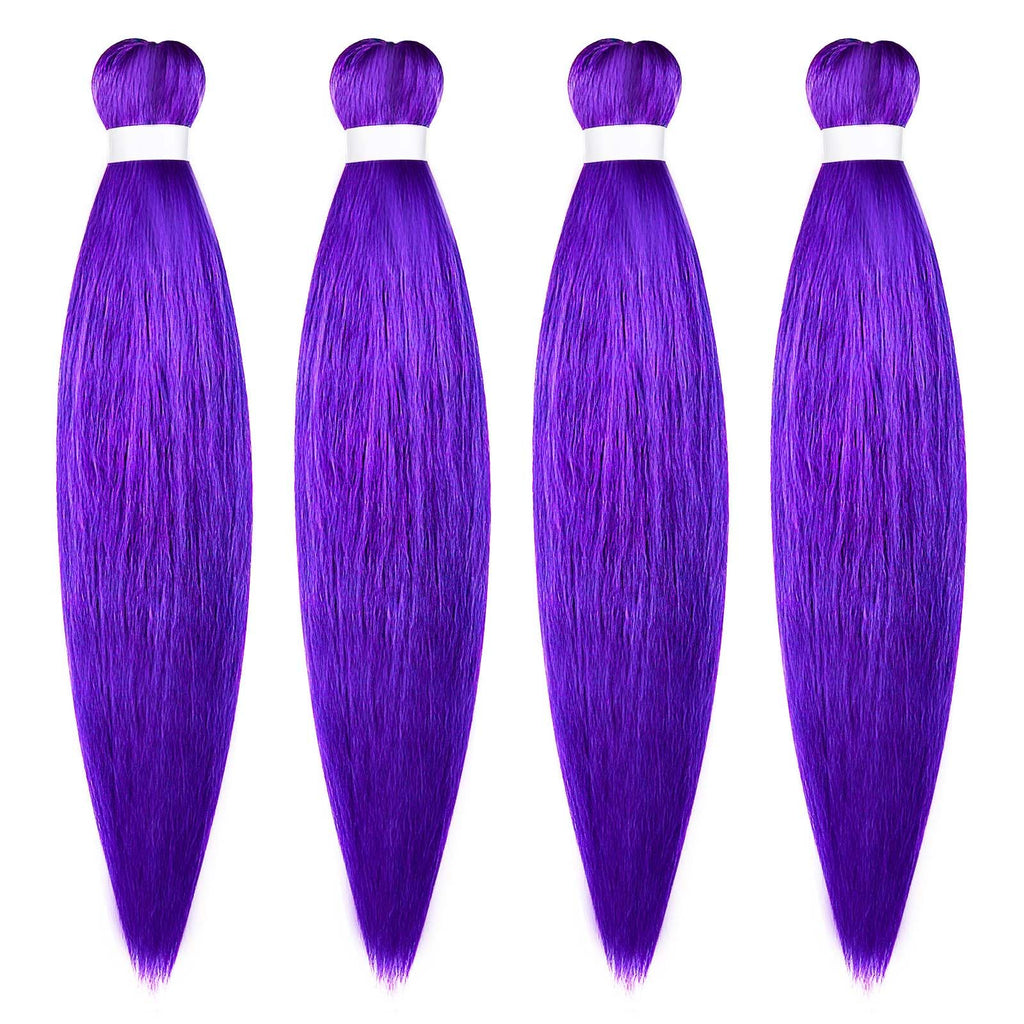 Aomig Rajout Cheveux Tressés Pré-étirés Violet, 4 Paquets 27 Pouces Meches Cheveux Extension Pre Stretched Braiding Hair Tresse Cheveux Synthétique Hair Hot Water Setting Crochet Extensions