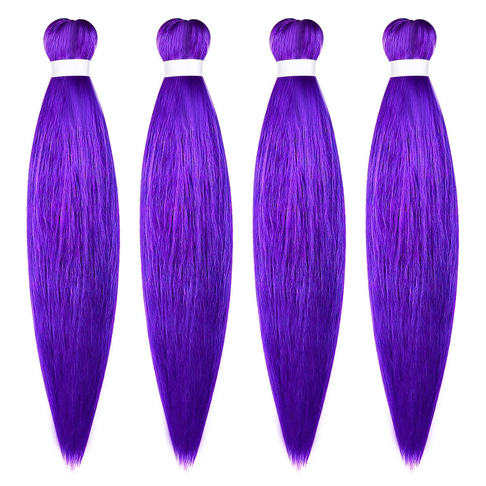 Aomig Rajout Cheveux Tressés Pré-étirés Violet, 4 Paquets 27 Pouces Meches Cheveux Extension Pre Stretched Braiding Hair Tresse Cheveux Synthétique Hair Hot Water Setting Crochet Extensions
