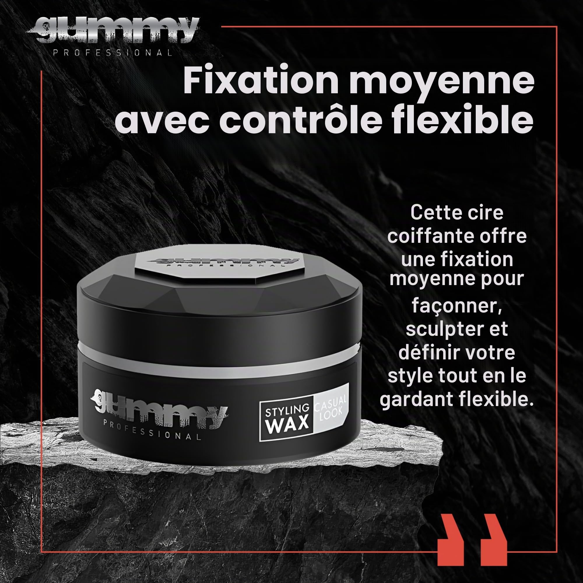 Cire Coiffante Professionnelle Ultra Fixation Gummy 150 ml - Cire capillaire forte tenue & brillance - Pour hommes & femmes - Sans alcool avec vitamine B5