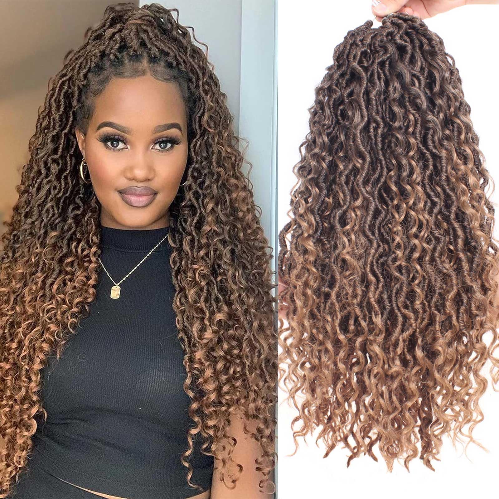 Xtrend 6Packs 18 pouces Twist Perruques Crochet Tresses Faux Locs bouclés se termine Dreadlocks Tresses Synthétiques Extensions de Cheveux Haute Température pour Femmes Noires 20 Strands/pack TBUG