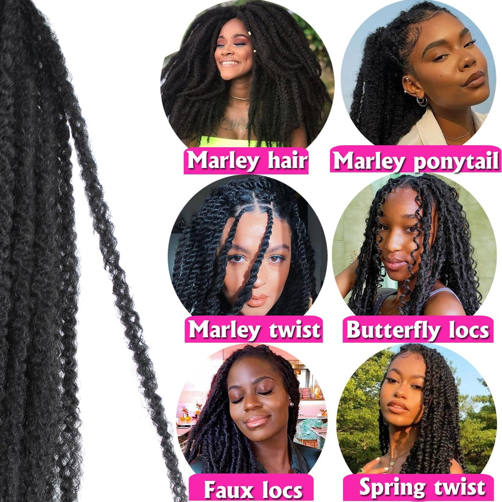 Enbeautiful Marley Twist Hair 24 Inch 8packs Marley Twists Braiding Hair Long Cuban Twist Hair Pre Fluffed Afro Kinky Curly Twists Crochet Hair Synthetic Marley Braids Extensions,27#