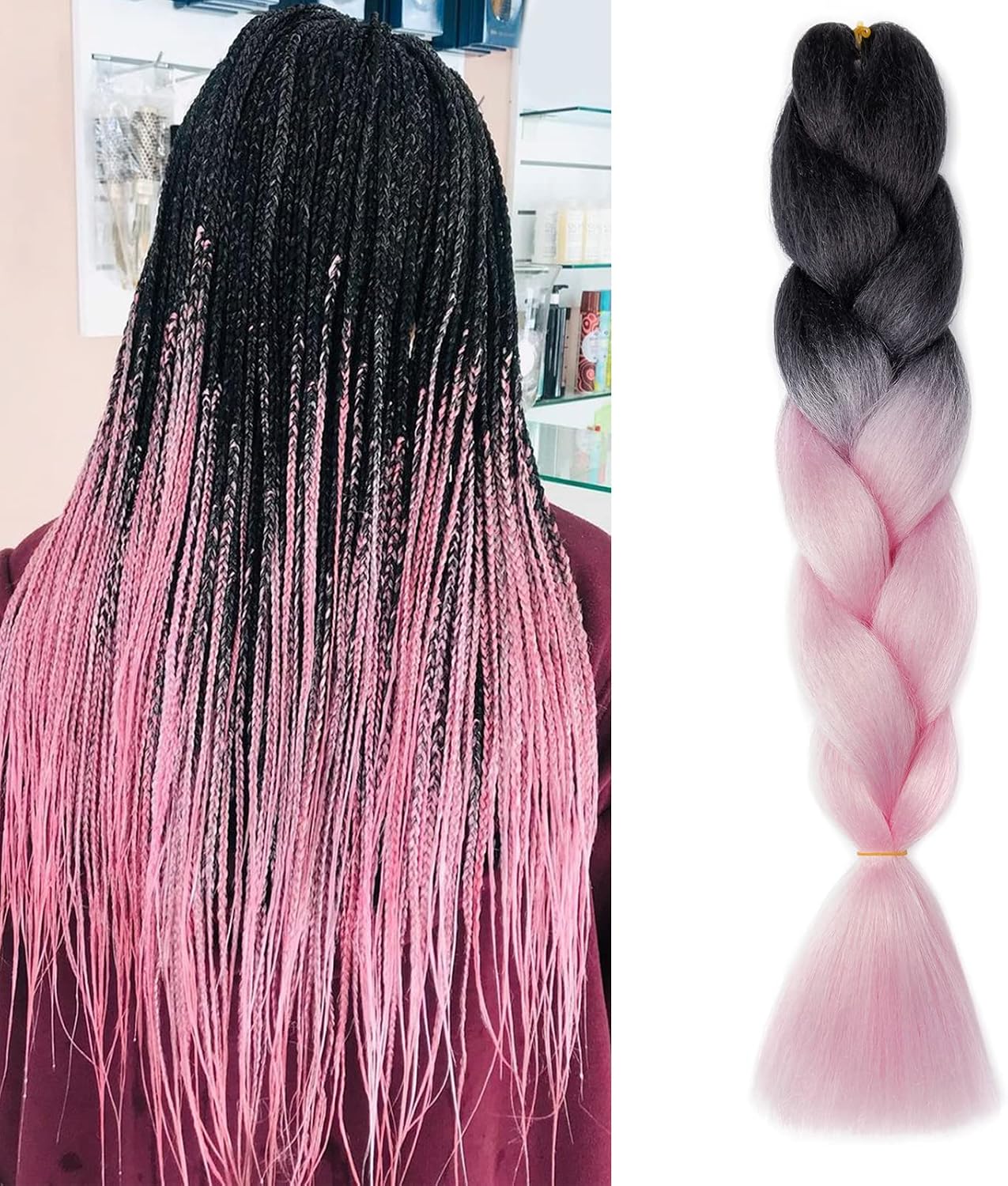 24" Meches pour Tresses Africaine Braids Meches Tresse Cheveux Rajout Cheveux Tressage 1 Paquet Crochet Braids Extension de Cheveux Afro pour Tresse Ombre Synthétiques (Rose)