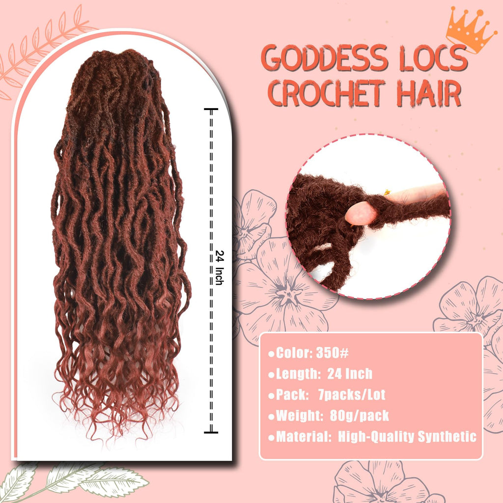 Faux Locs Crochet Hair 24Inch 7 Packs Pre-Looped Ombre Soft Locs With Curly Ends Dreadlock Goddess Loc Crochet Hair for Women（24Inch，OT1B/30/27#）