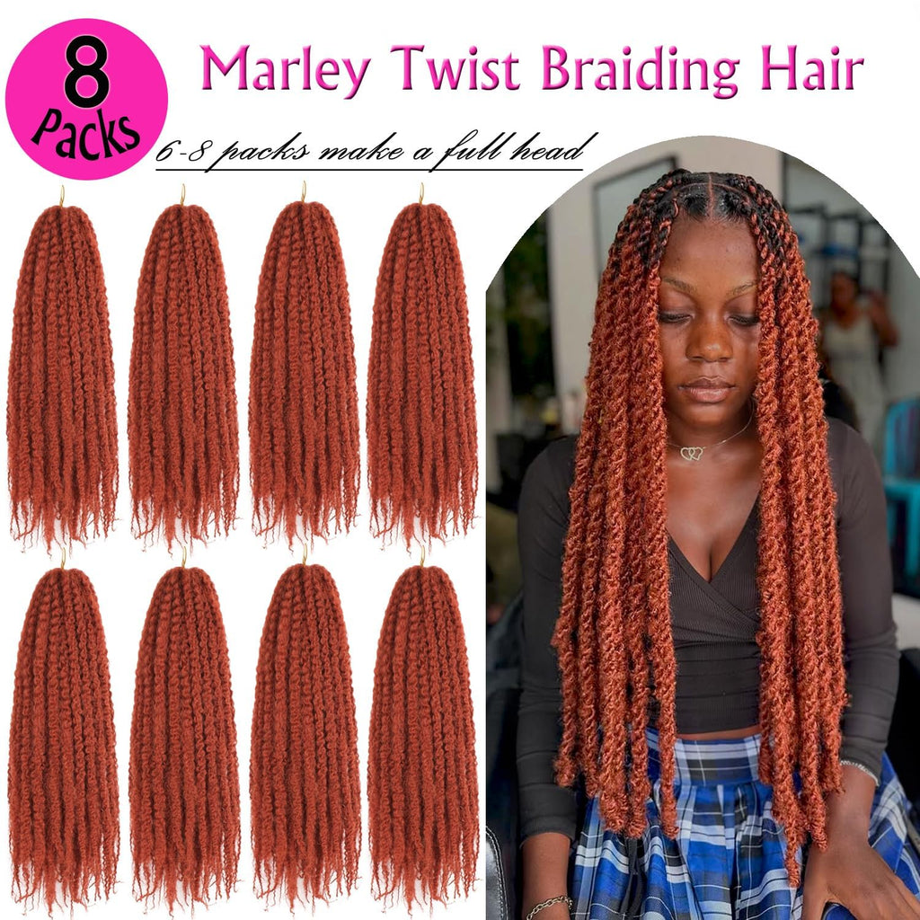 Enbeautiful Marley Twist Hair 24 Inch 8packs Marley Twists Braiding Hair Long Cuban Twist Hair Pre Fluffed Afro Kinky Curly Twists Crochet Hair Synthetic Marley Braids Extensions,27#