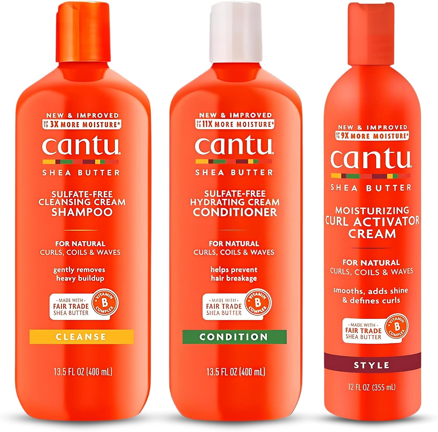 Shampoing et revitalisant sans sulfate Cantu 12oz avec crème activatrice de boucles hydratantes au beurre de karité 12oz