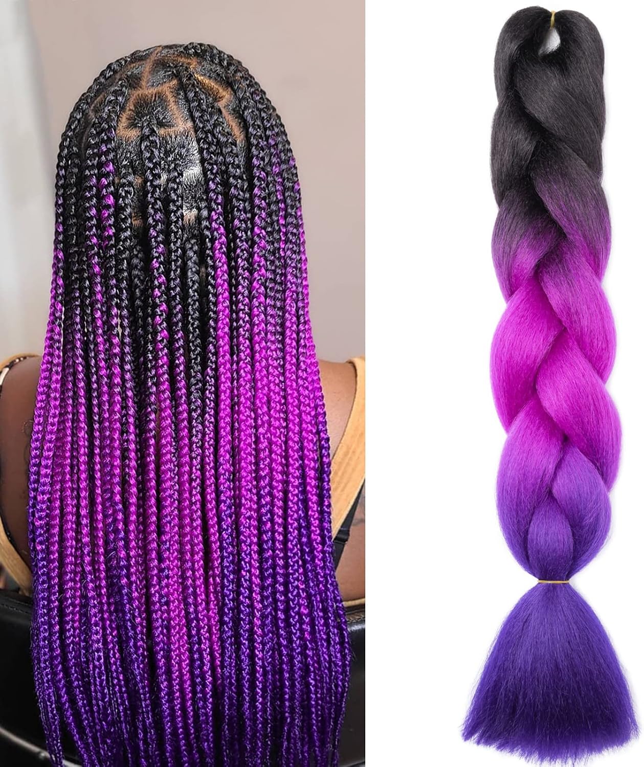 24" Meches pour Tresses Africaine Braids Meches Tresse Cheveux Rajout Cheveux Tressage 1 Paquet Crochet Braids Extension de Cheveux Afro pour Tresse Ombre Synthétiques (Rose)