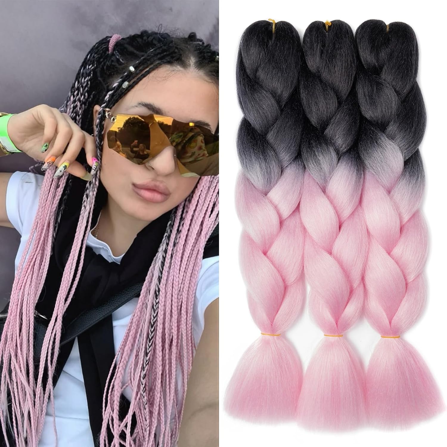 Meches pour Tresses Africaine Rajout Cheveux Braids Jumbo Extension Cheveux Ombre Synthétique Violet & Bleu & Jaune & Orange