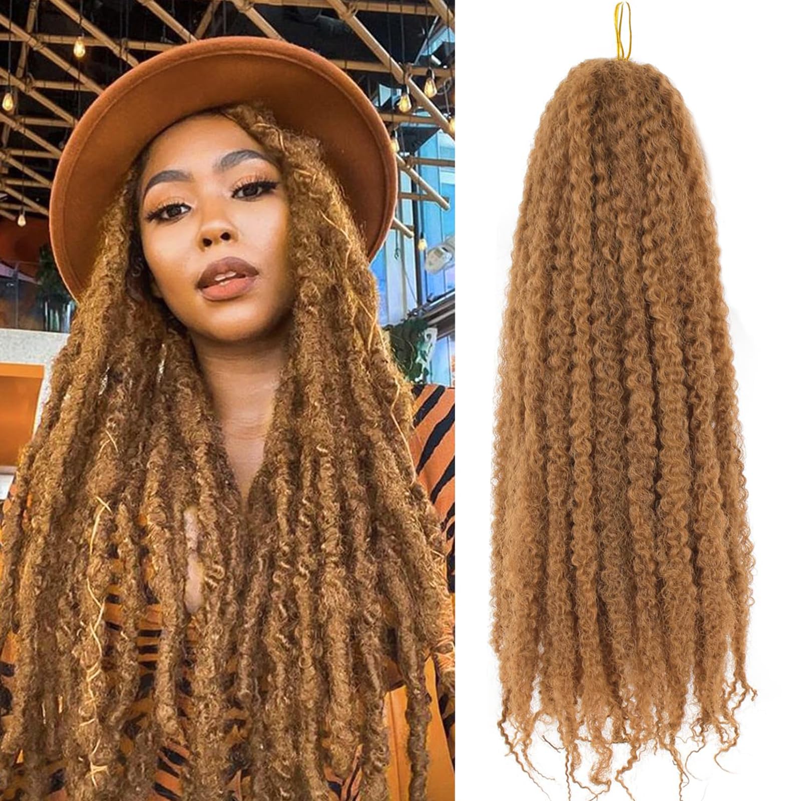 Enbeautiful Marley Twist Hair 24 Inch 8packs Marley Twists Braiding Hair Long Cuban Twist Hair Pre Fluffed Afro Kinky Curly Twists Crochet Hair Synthetic Marley Braids Extensions,27#
