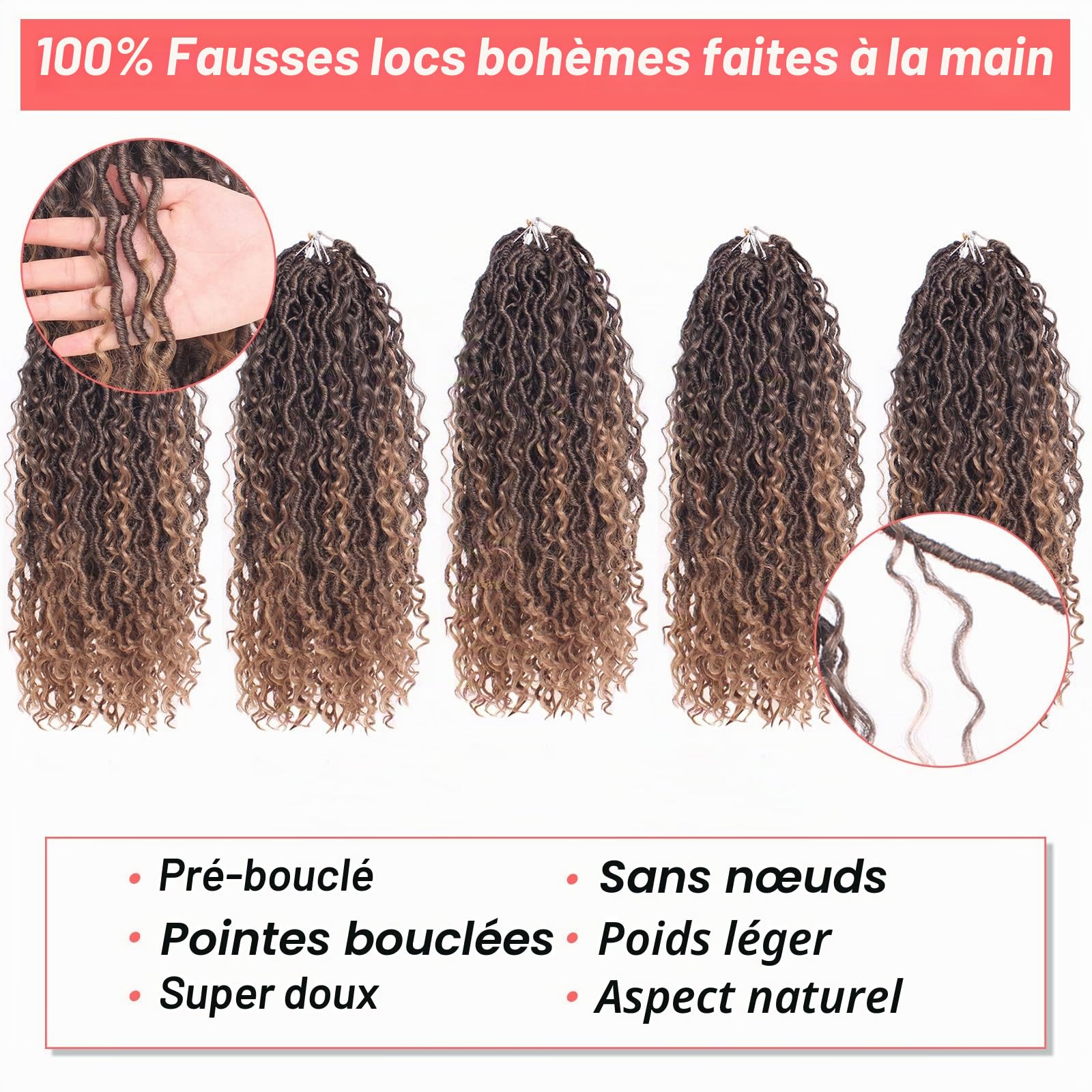 Xtrend 6Packs 18 pouces Twist Perruques Crochet Tresses Faux Locs bouclés se termine Dreadlocks Tresses Synthétiques Extensions de Cheveux Haute Température pour Femmes Noires 20 Strands/pack TBUG