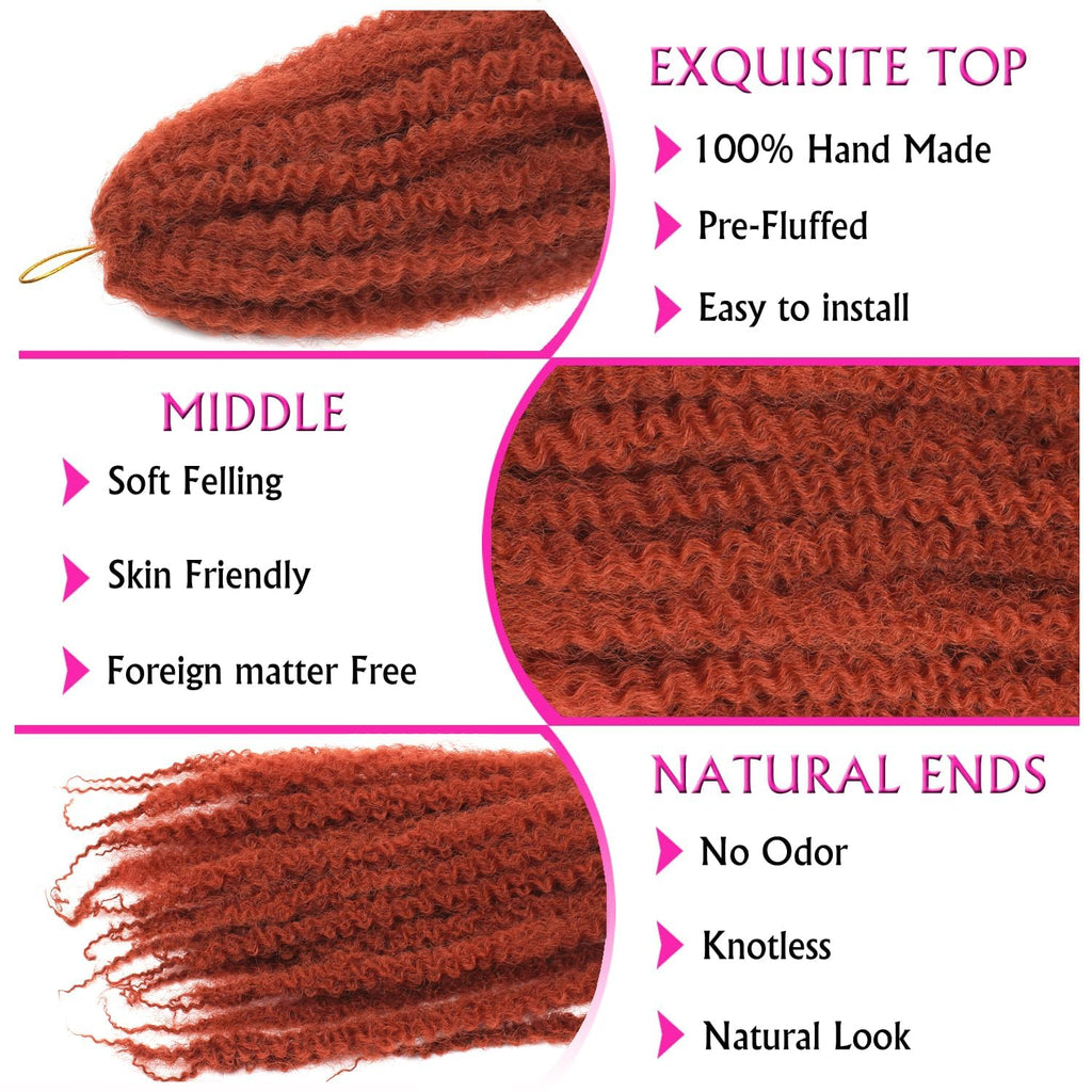 Enbeautiful Marley Twist Hair 24 Inch 8packs Marley Twists Braiding Hair Long Cuban Twist Hair Pre Fluffed Afro Kinky Curly Twists Crochet Hair Synthetic Marley Braids Extensions,27#