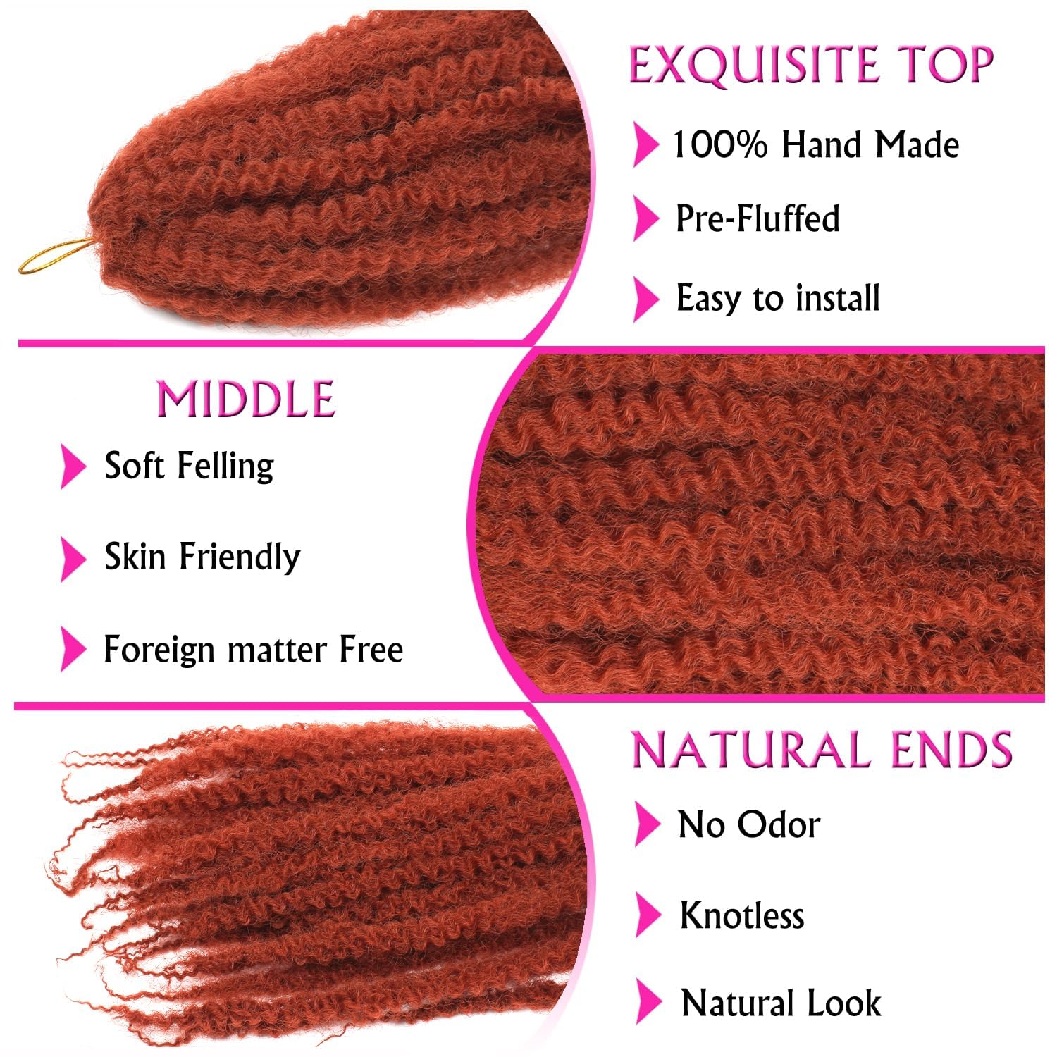 Enbeautiful Marley Twist Hair 24 Inch 8packs Marley Twists Braiding Hair Long Cuban Twist Hair Pre Fluffed Afro Kinky Curly Twists Crochet Hair Synthetic Marley Braids Extensions,27#