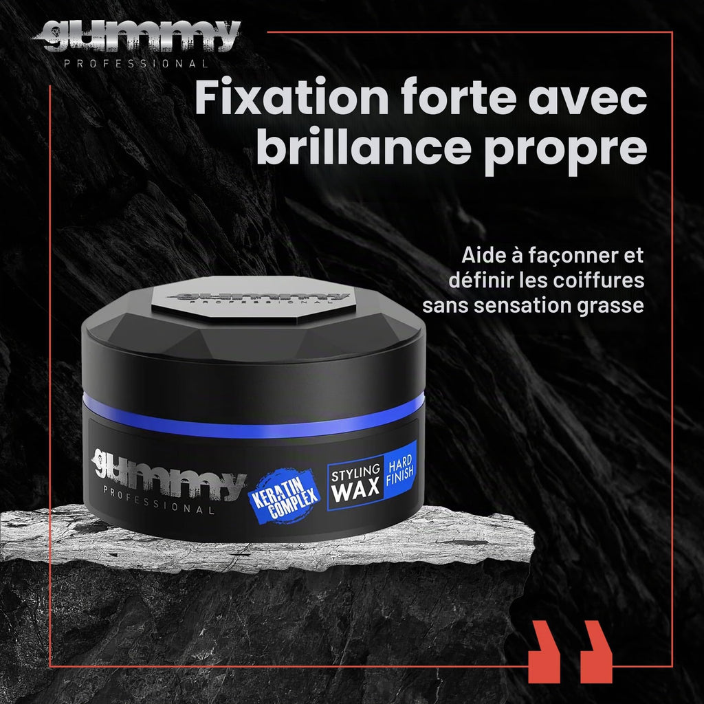 Cire Coiffante Professionnelle Ultra Fixation Gummy 150 ml - Cire capillaire forte tenue & brillance - Pour hommes & femmes - Sans alcool avec vitamine B5