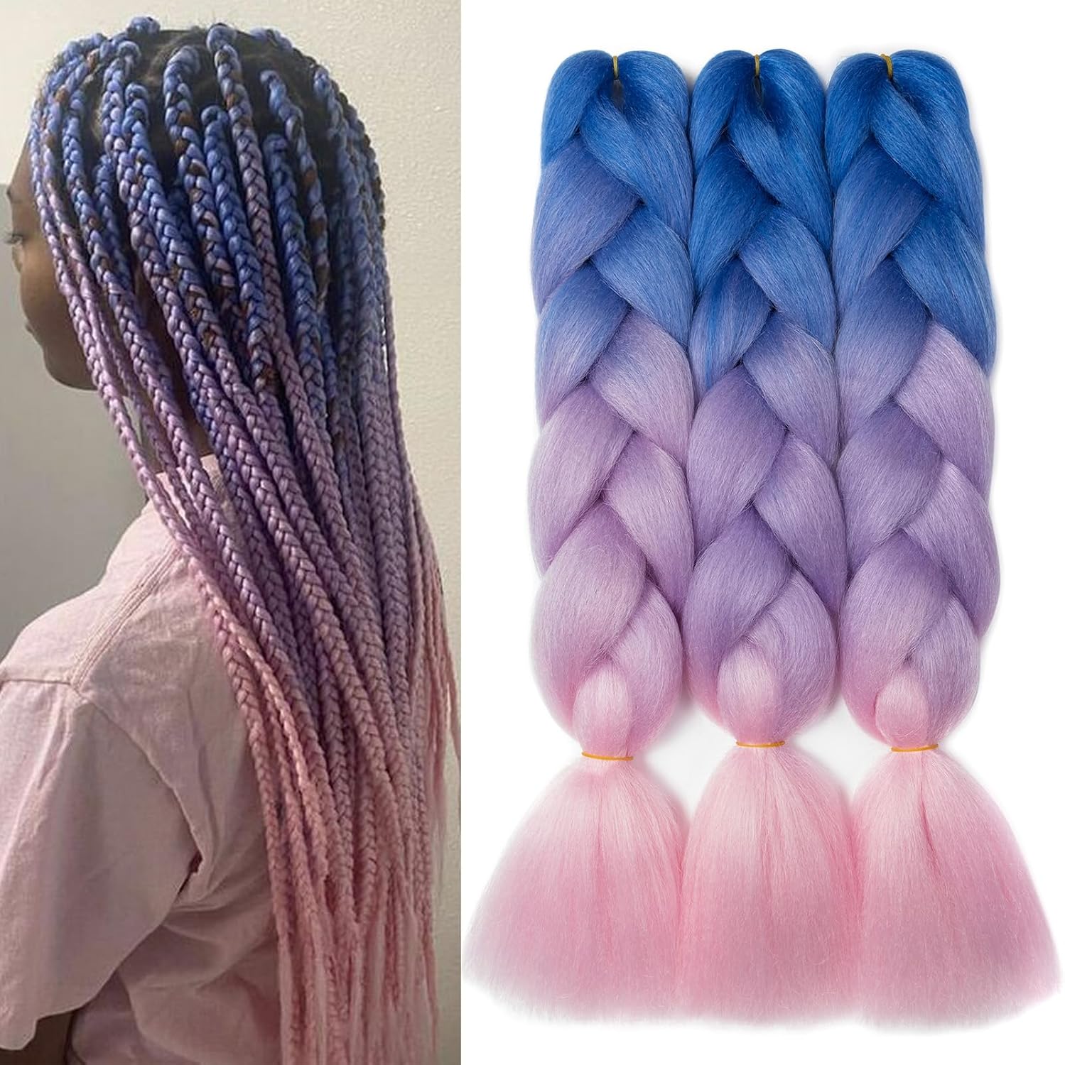 Meches pour Tresses Africaine Rajout Cheveux Braids Jumbo Extension Cheveux Ombre Synthétique Violet & Bleu & Jaune & Orange