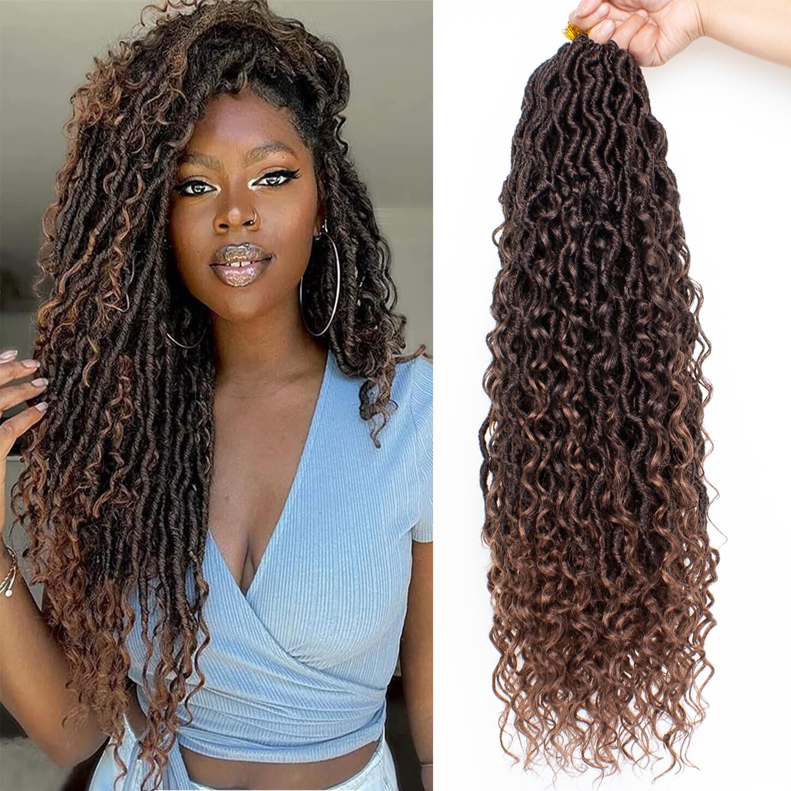 Xtrend 6Packs 18 pouces Twist Perruques Crochet Tresses Faux Locs bouclés se termine Dreadlocks Tresses Synthétiques Extensions de Cheveux Haute Température pour Femmes Noires 20 Strands/pack TBUG
