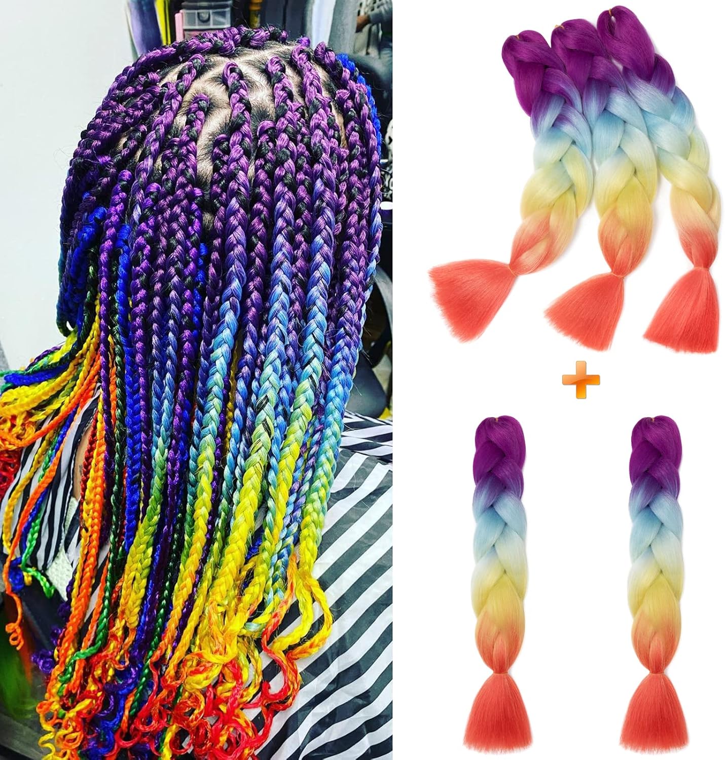 24" Meches pour Tresses Africaine Braids Meches Tresse Cheveux Rajout Cheveux Tressage 1 Paquet Crochet Braids Extension de Cheveux Afro pour Tresse Ombre Synthétiques (Rose)