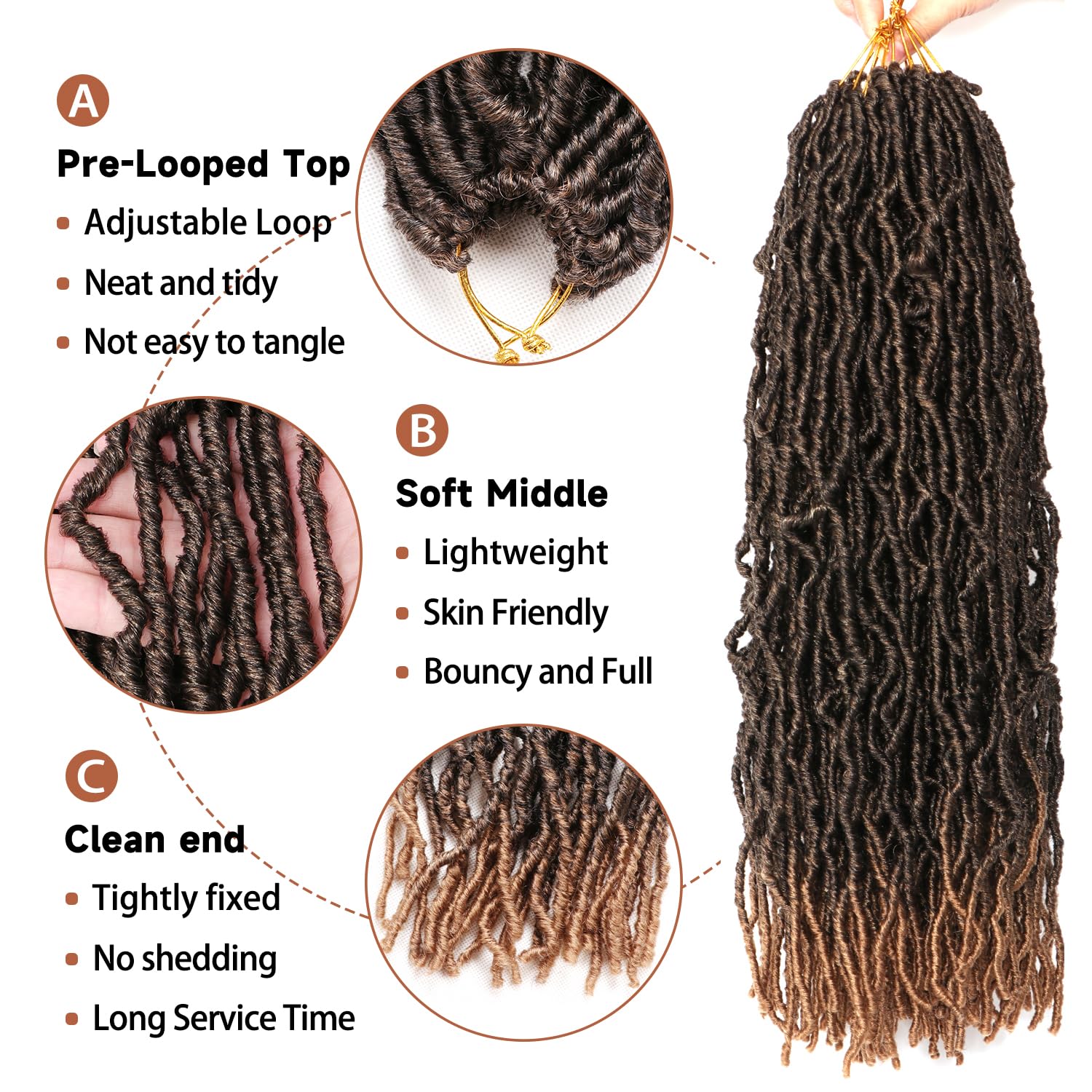 8 Packs Faux Locks Crochet Braids Meches Soft Locs Meches Pour Tresses Africaine Faux Locs Crochet Hair Meches Bouclees Pour Tresses (#1B, 60.9 CM(Lot de 8))