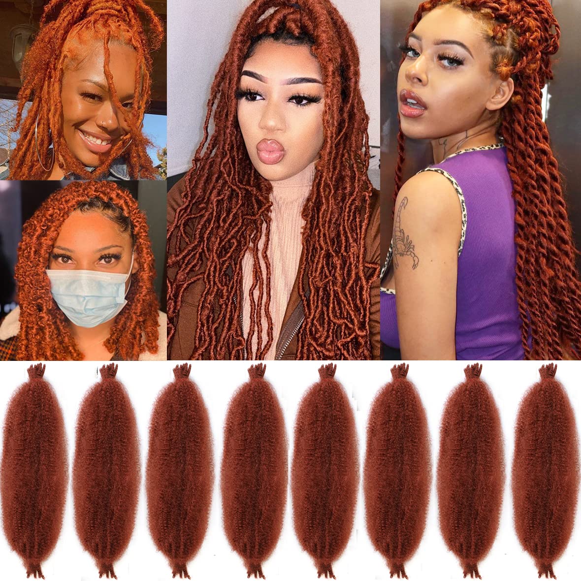 Leeven 16 Pouces Pre Separated Springy Twist Hair 8 Packs Pre-Fluffed Popping Crochet for Distressed Locs Afro Kinky Curly Marley Braiding Hair Extensions /1B#