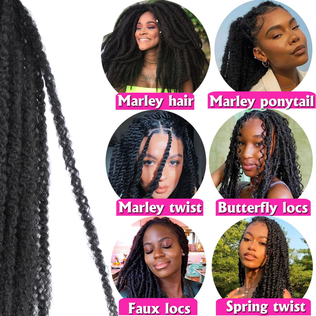 Enbeautiful Marley Twist Hair 24 Inch 8packs Marley Twists Braiding Hair Long Cuban Twist Hair Pre Fluffed Afro Kinky Curly Twists Crochet Hair Synthetic Marley Braids Extensions,27#