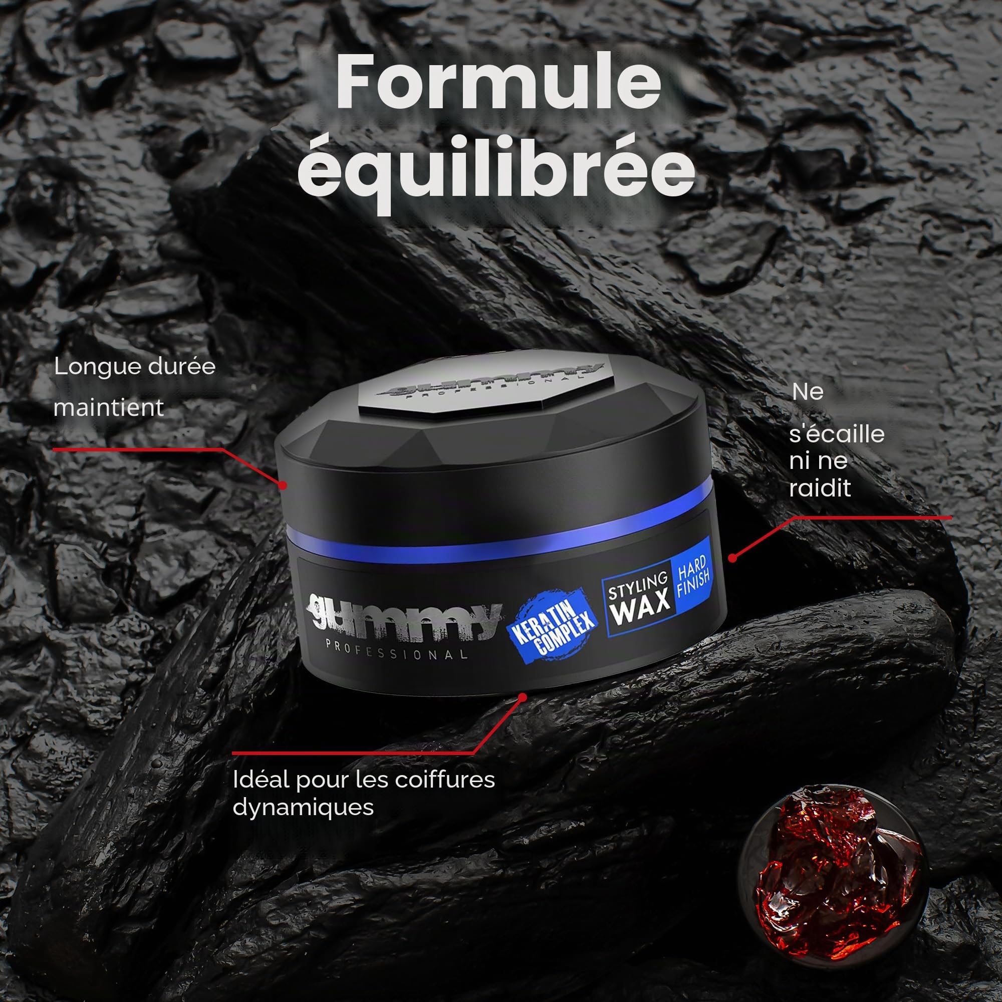Cire Coiffante Professionnelle Ultra Fixation Gummy 150 ml - Cire capillaire forte tenue & brillance - Pour hommes & femmes - Sans alcool avec vitamine B5