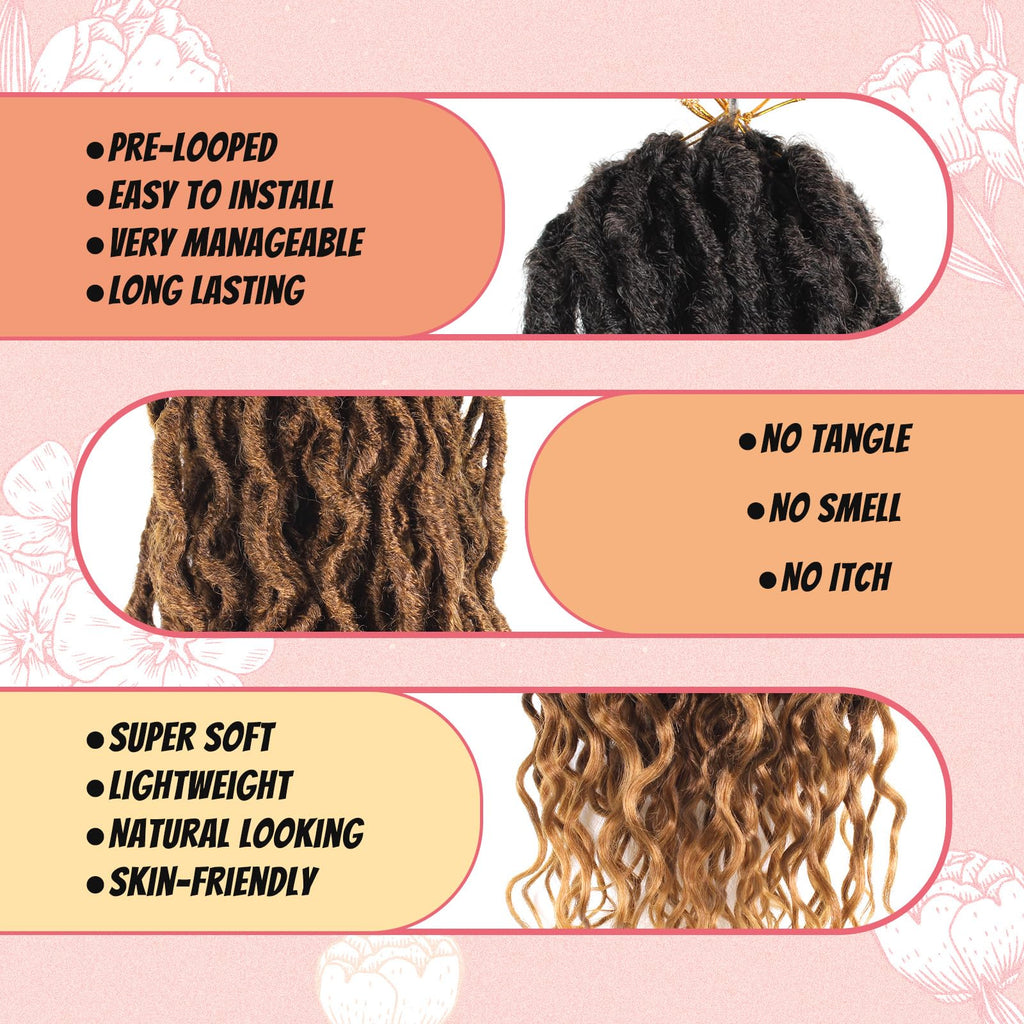 Faux Locs Crochet Hair 24Inch 7 Packs Pre-Looped Ombre Soft Locs With Curly Ends Dreadlock Goddess Loc Crochet Hair for Women（24Inch，OT1B/30/27#）