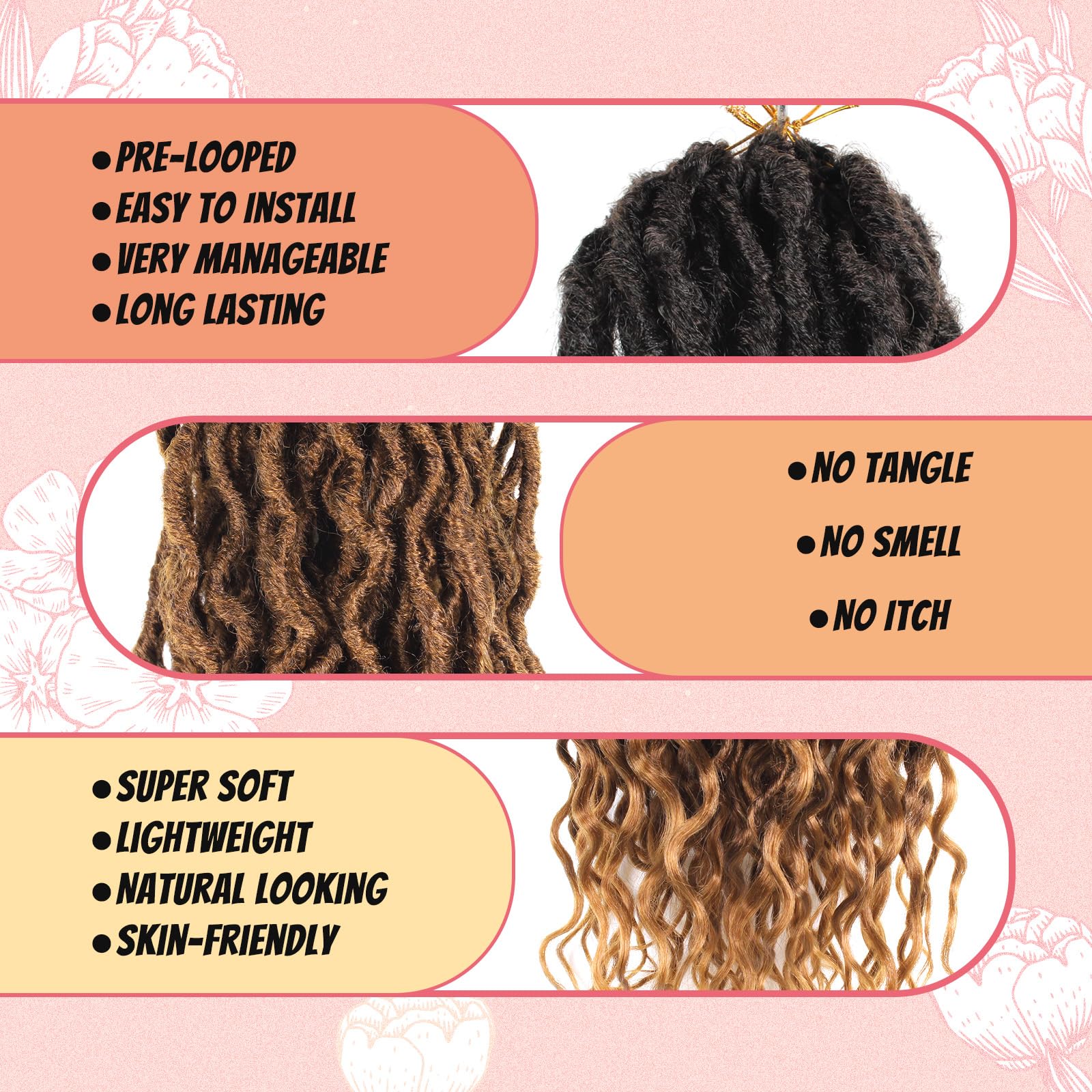 Faux Locs Crochet Hair 24Inch 7 Packs Pre-Looped Ombre Soft Locs With Curly Ends Dreadlock Goddess Loc Crochet Hair for Women（24Inch，OT1B/30/27#）