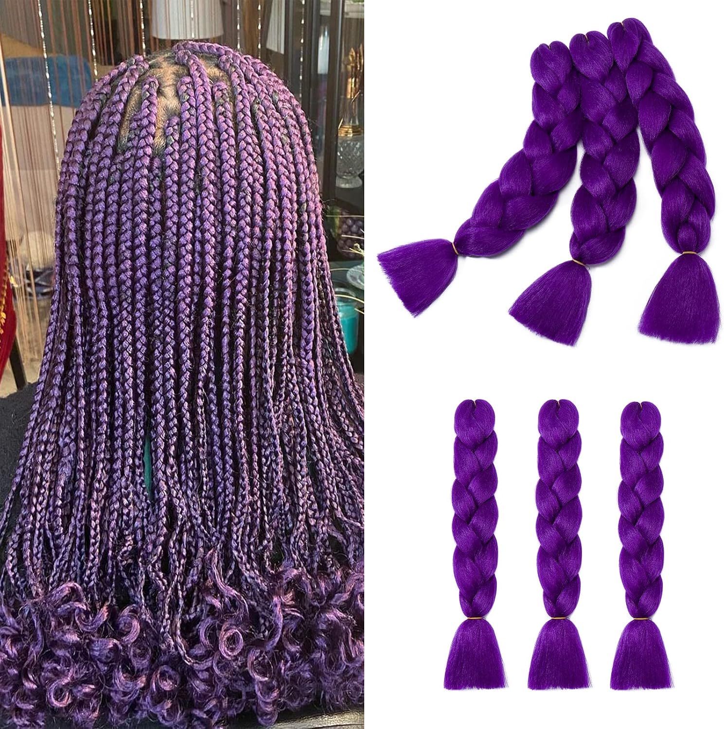 24" Meches pour Tresses Africaine Braids Meches Tresse Cheveux Rajout Cheveux Tressage 1 Paquet Crochet Braids Extension de Cheveux Afro pour Tresse Ombre Synthétiques (Rose)