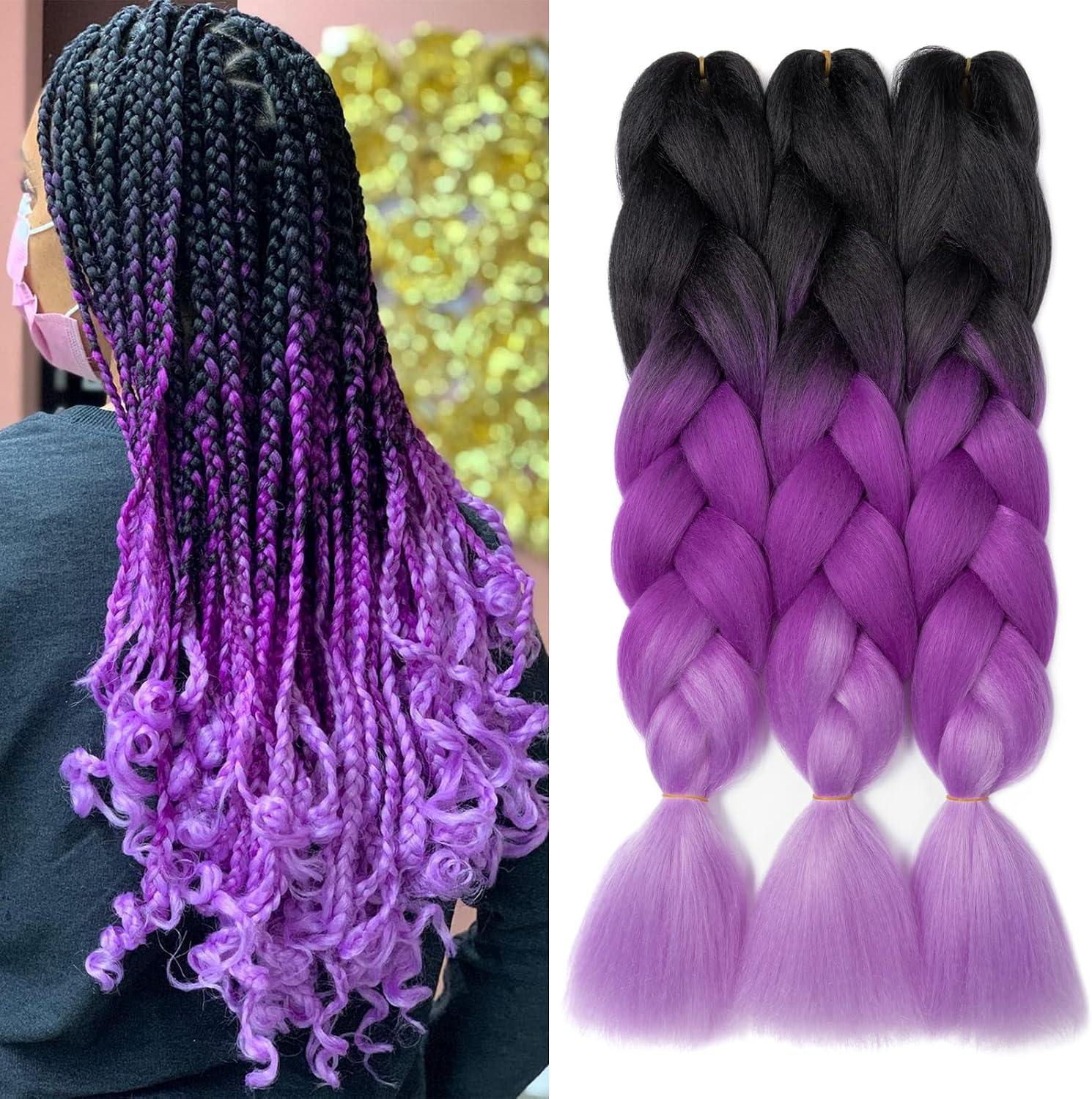 24" Meches pour Tresses Africaine Braids Meches Tresse Cheveux Rajout Cheveux Tressage 1 Paquet Crochet Braids Extension de Cheveux Afro pour Tresse Ombre Synthétiques (Rose)