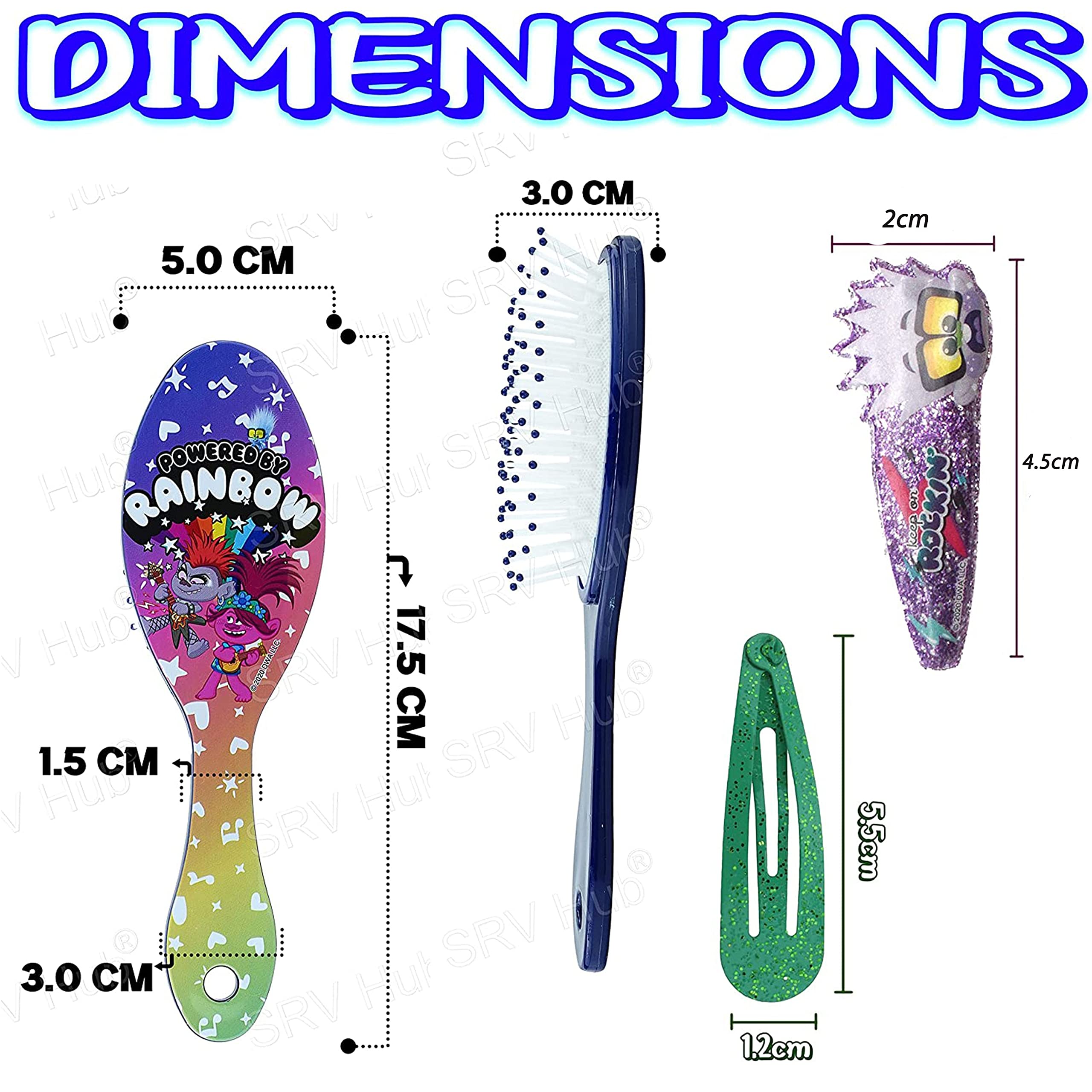 Accessoires à cheveux Trolls pour enfants, brosse à cheveux pour filles, pompons, nœud à cheveux et pince à cheveux pour enfants, pinces à cheveux multicolores pailletées avec de belles breloques